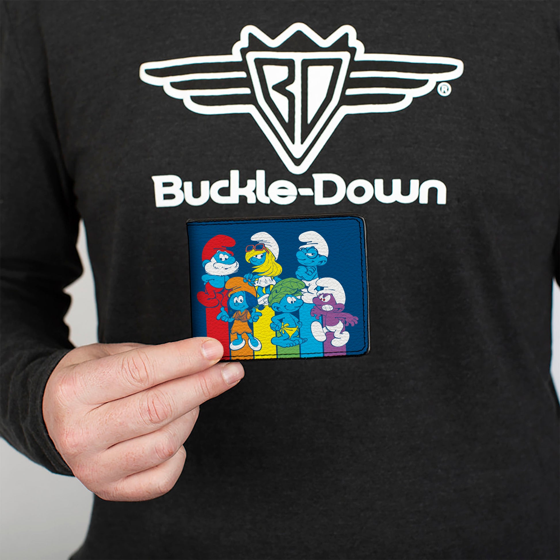 Bi-Fold Wallet - The Smurfs COLOR SMURFS Groups Pose Blue/Multi Color Rainbow Bi-Fold Wallets The Smurfs