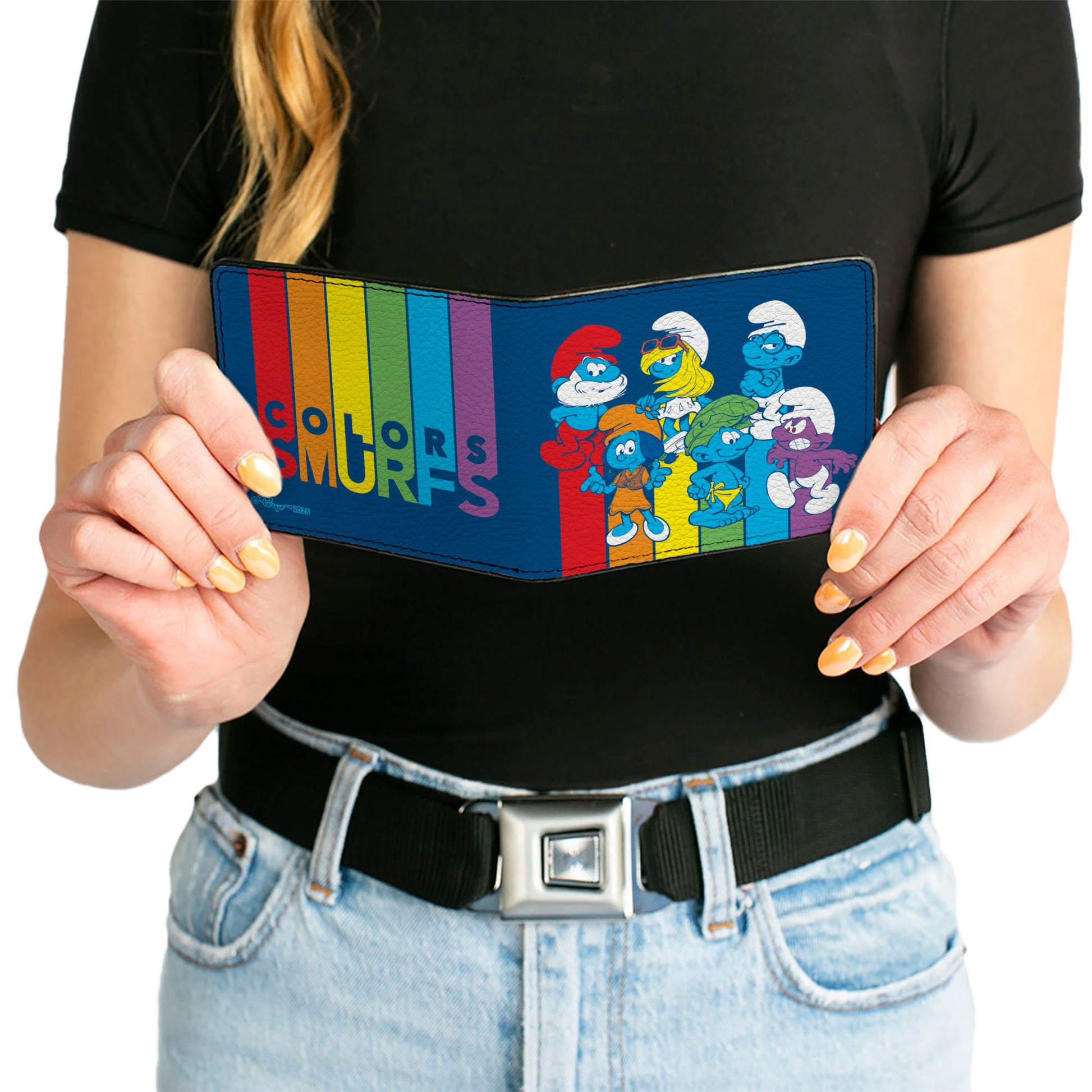 Bi-Fold Wallet - The Smurfs COLOR SMURFS Groups Pose Blue/Multi Color Rainbow Bi-Fold Wallets The Smurfs