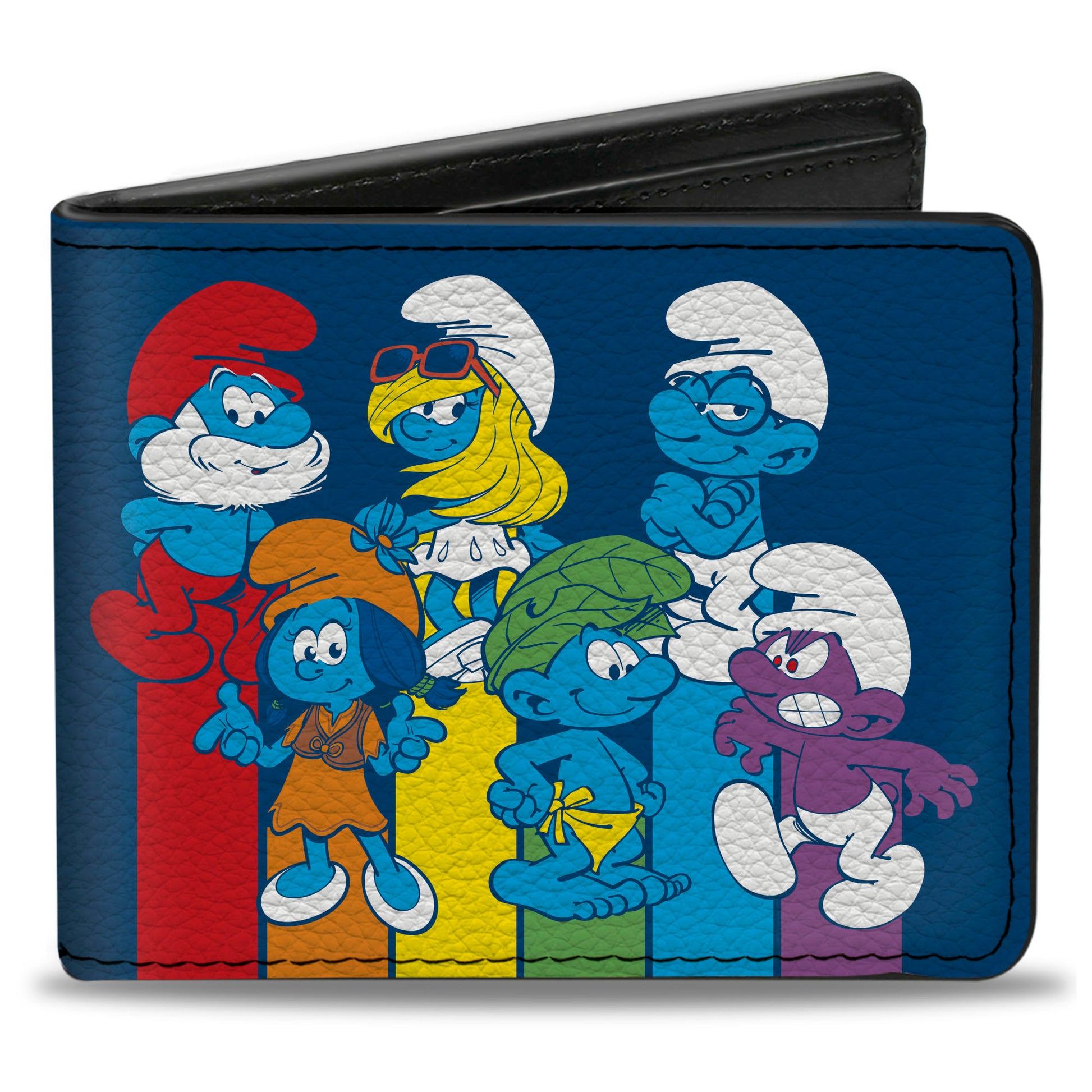 Bi-Fold Wallet - The Smurfs COLOR SMURFS Groups Pose Blue/Multi Color Rainbow Bi-Fold Wallets The Smurfs