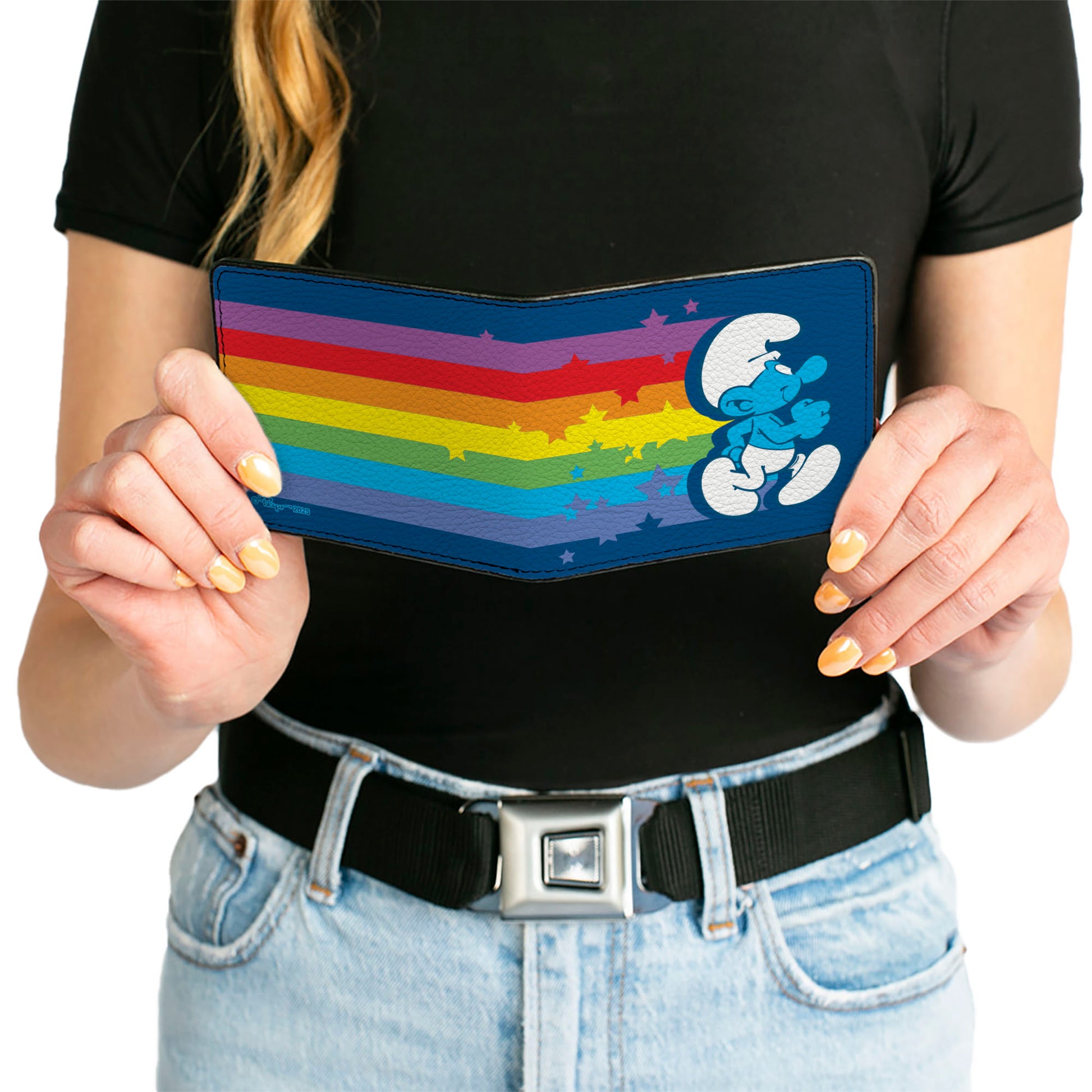 Bi-Fold Wallet - The Smurfs Walking Rainbow Pose Blue/Rainbow Bi-Fold Wallets The Smurfs