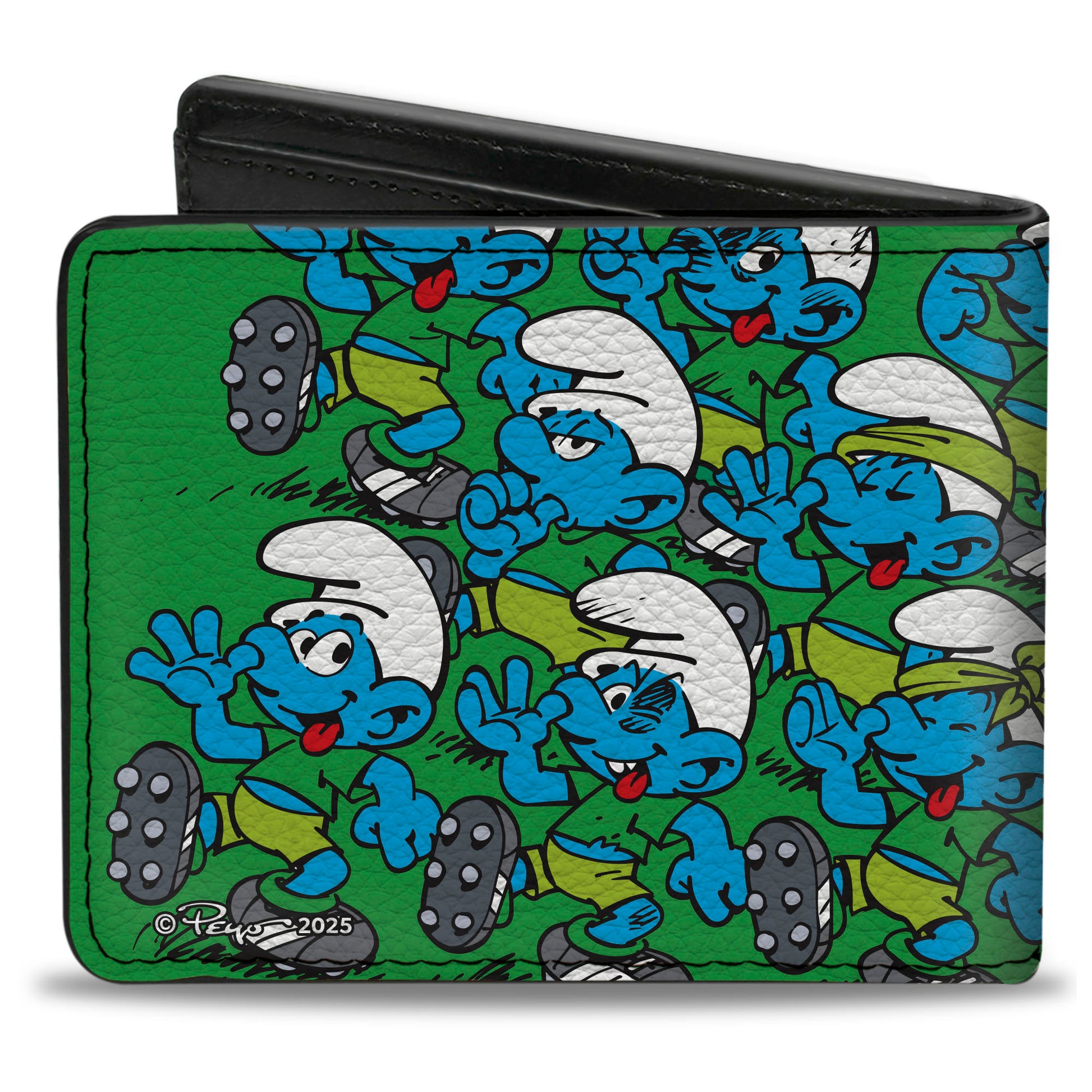 Bi-Fold Wallet - The Smurfs Classic Football Sport Field Scene Green Bi-Fold Wallets The Smurfs
