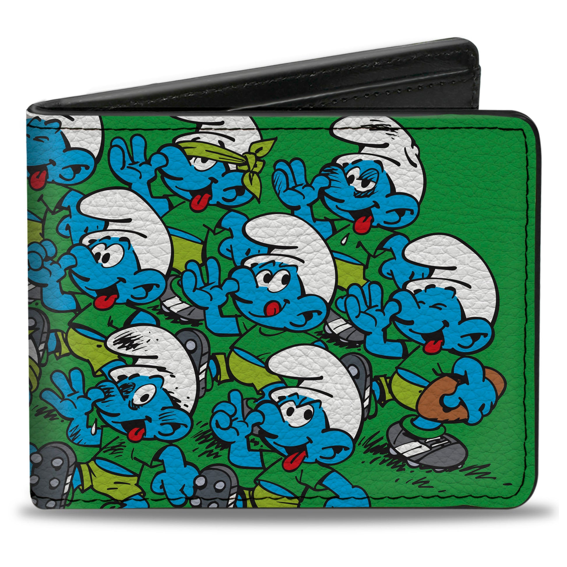 Bi-Fold Wallet - The Smurfs Classic Football Sport Field Scene Green Bi-Fold Wallets The Smurfs