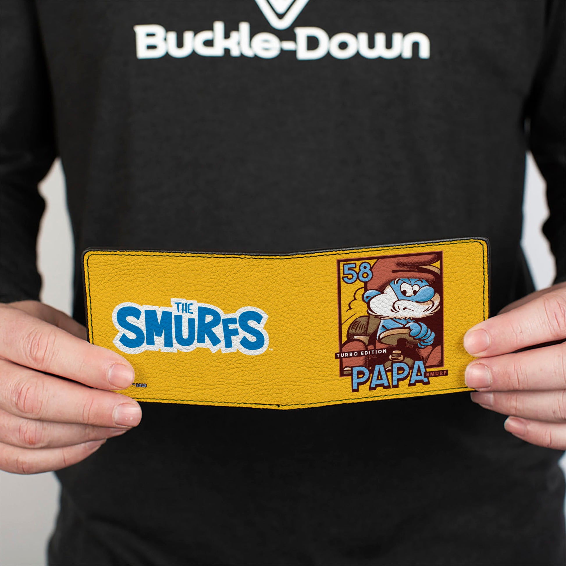 Bi-Fold Wallet - THE SMURFS Papa Smurf Kart Racing TURBO EDITION Pose and Title Logo Orange Bi-Fold Wallets The Smurfs