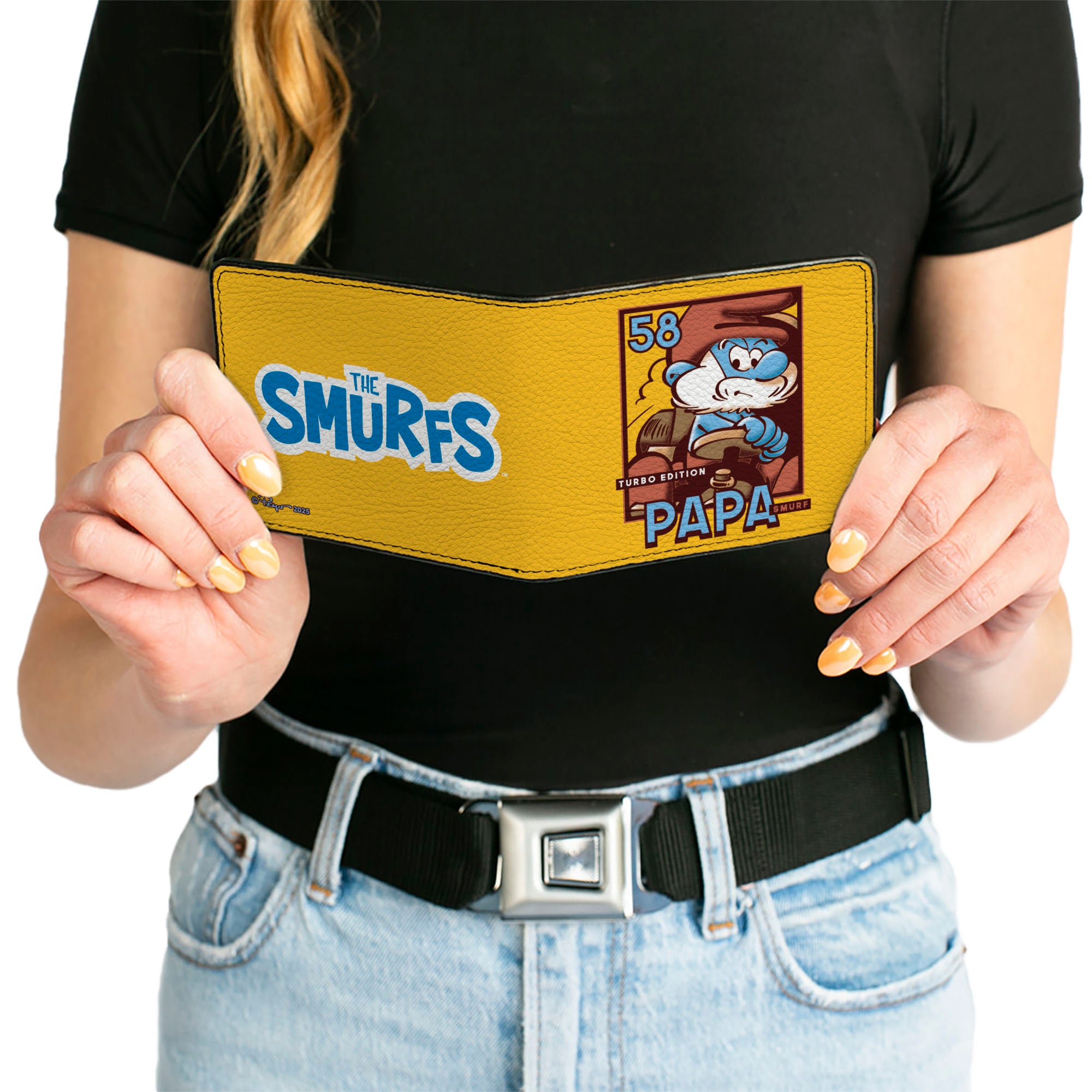 Bi-Fold Wallet - THE SMURFS Papa Smurf Kart Racing TURBO EDITION Pose and Title Logo Orange Bi-Fold Wallets The Smurfs