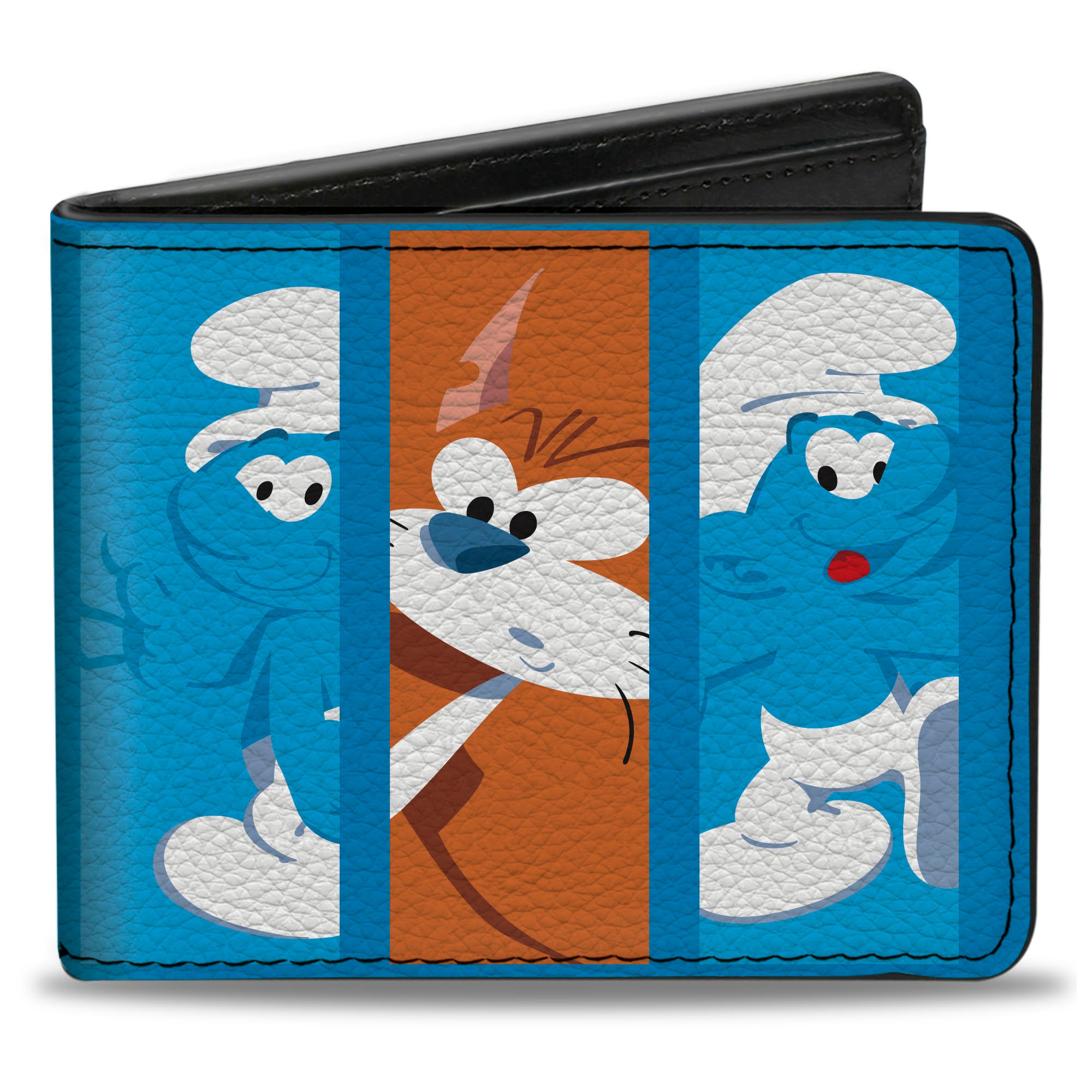 Bi-Fold Wallet - THE SMURFS Five Smurfs and Azrael Pose Blocks and Title Logo Blues Bi-Fold Wallets The Smurfs