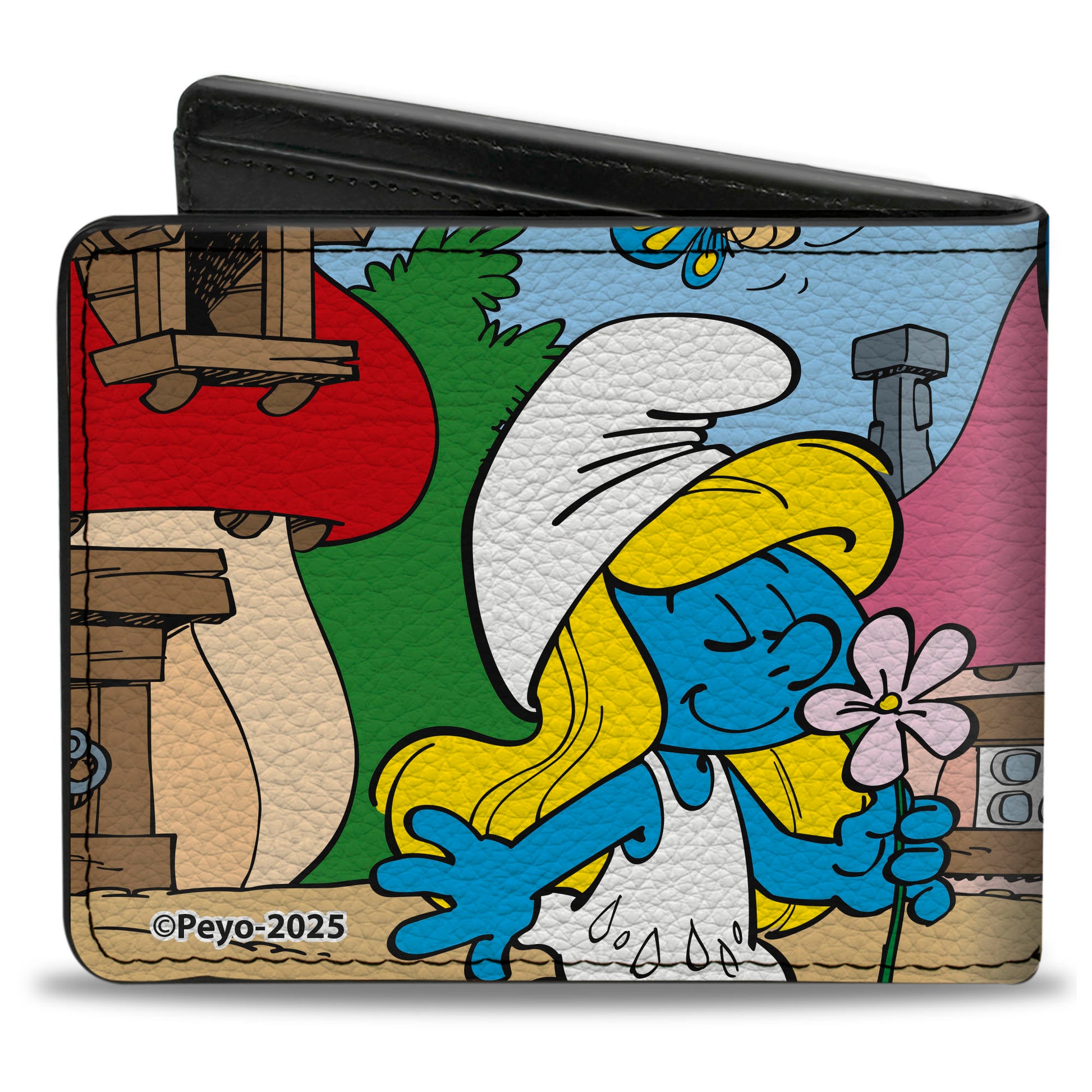 Bi-Fold Wallet - THE SMURFS Smurfette Painting Scene Pose and Title Logo Bi-Fold Wallets The Smurfs