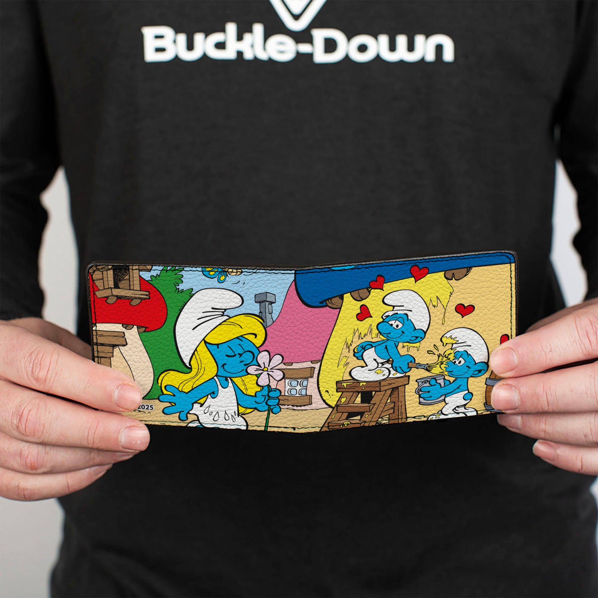 Bi-Fold Wallet - THE SMURFS Smurfette Painting Scene Pose and Title Logo Bi-Fold Wallets The Smurfs