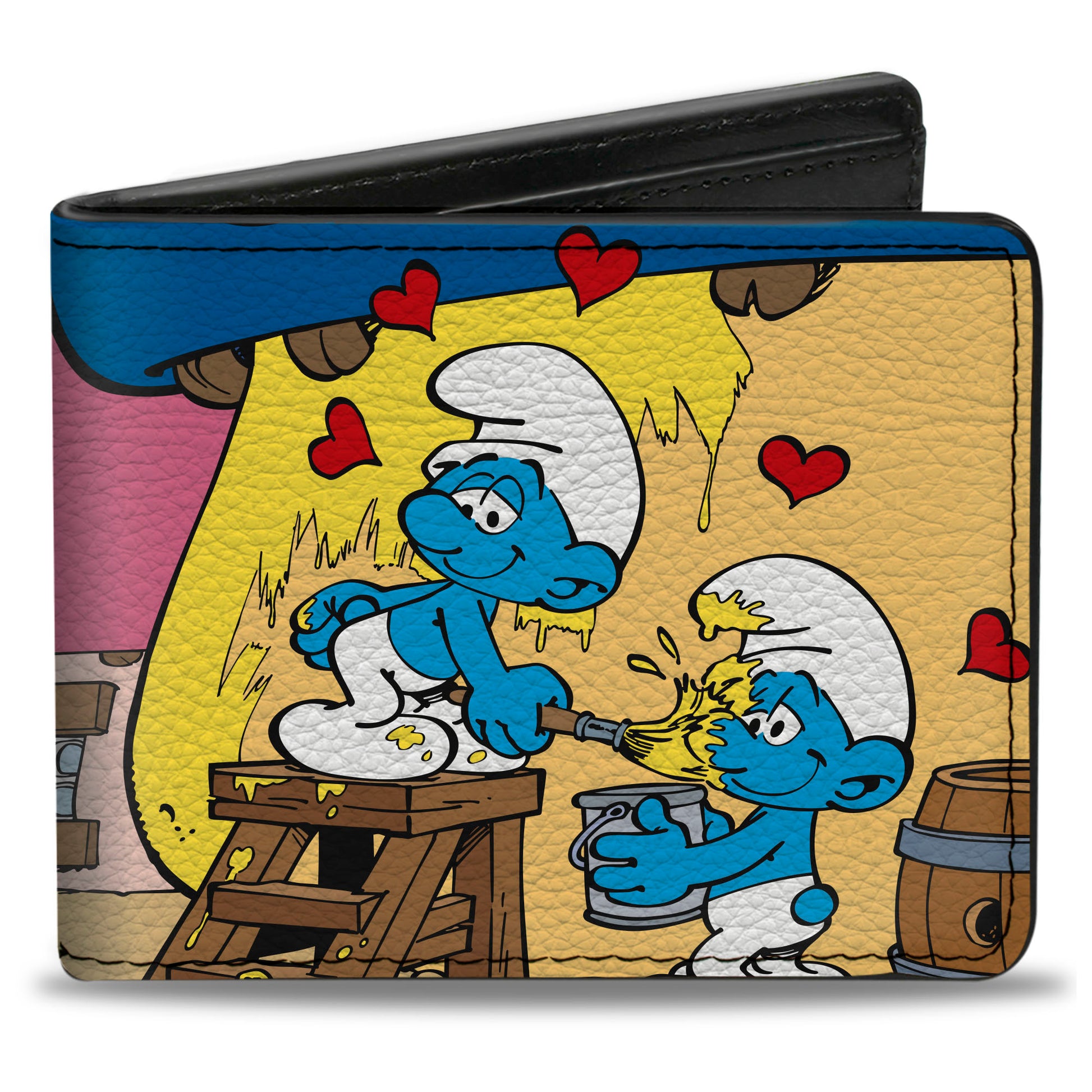 Bi-Fold Wallet - THE SMURFS Smurfette Painting Scene Pose and Title Logo Bi-Fold Wallets The Smurfs
