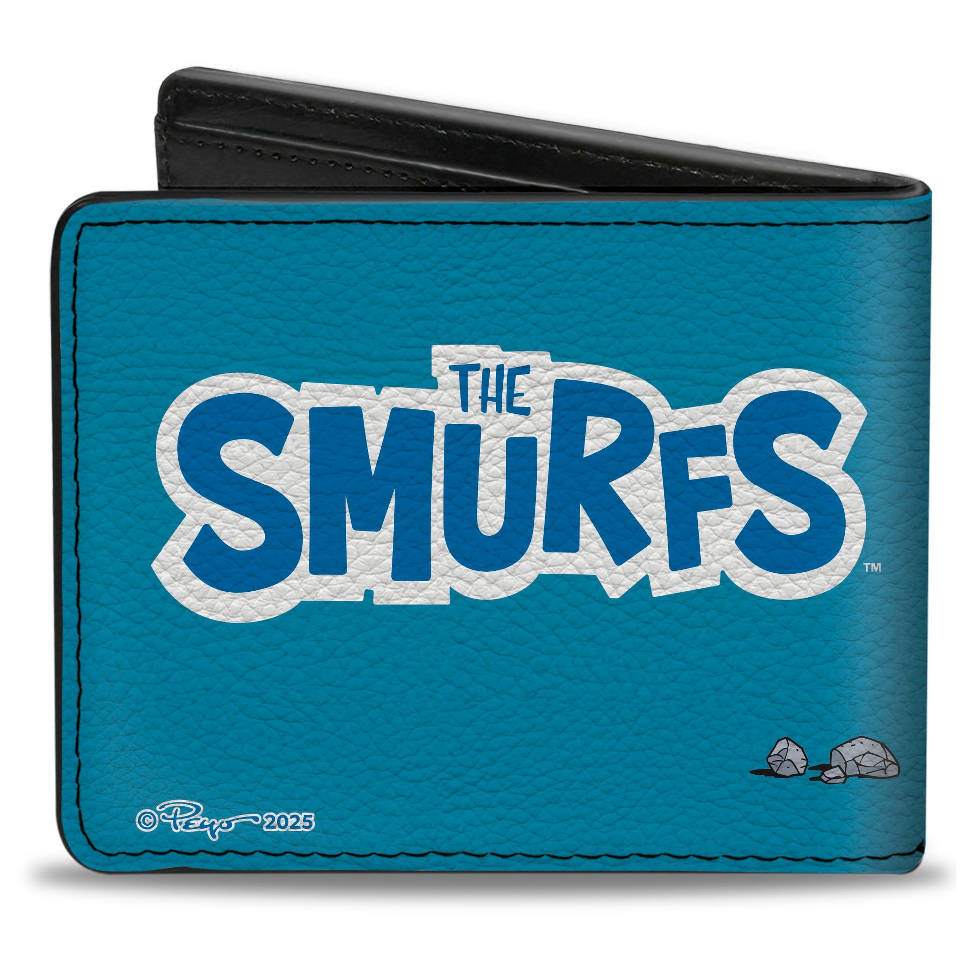 Bi-Fold Wallet - THE SMURFS Sculptor Smurf FOREVER True Love Pose and Title Logo Blues Bi-Fold Wallets The Smurfs