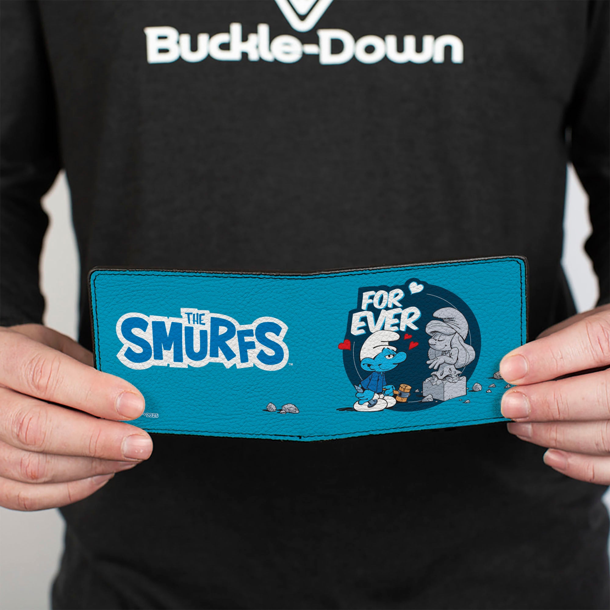 Bi-Fold Wallet - THE SMURFS Sculptor Smurf FOREVER True Love Pose and Title Logo Blues Bi-Fold Wallets The Smurfs