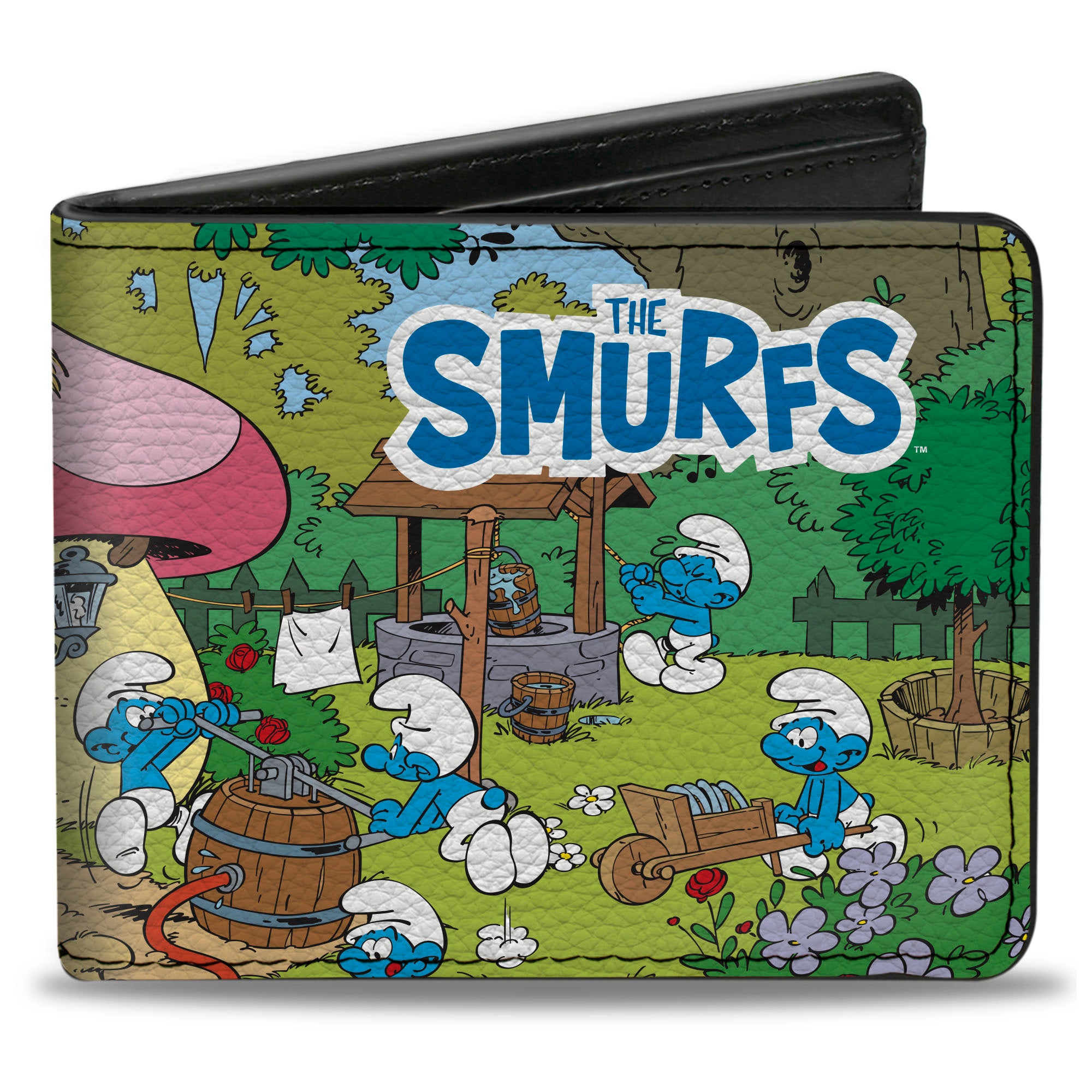Bi-Fold Wallet - THE SMURFS Village Group Scene and Title Logo Bi-Fold Wallets The Smurfs