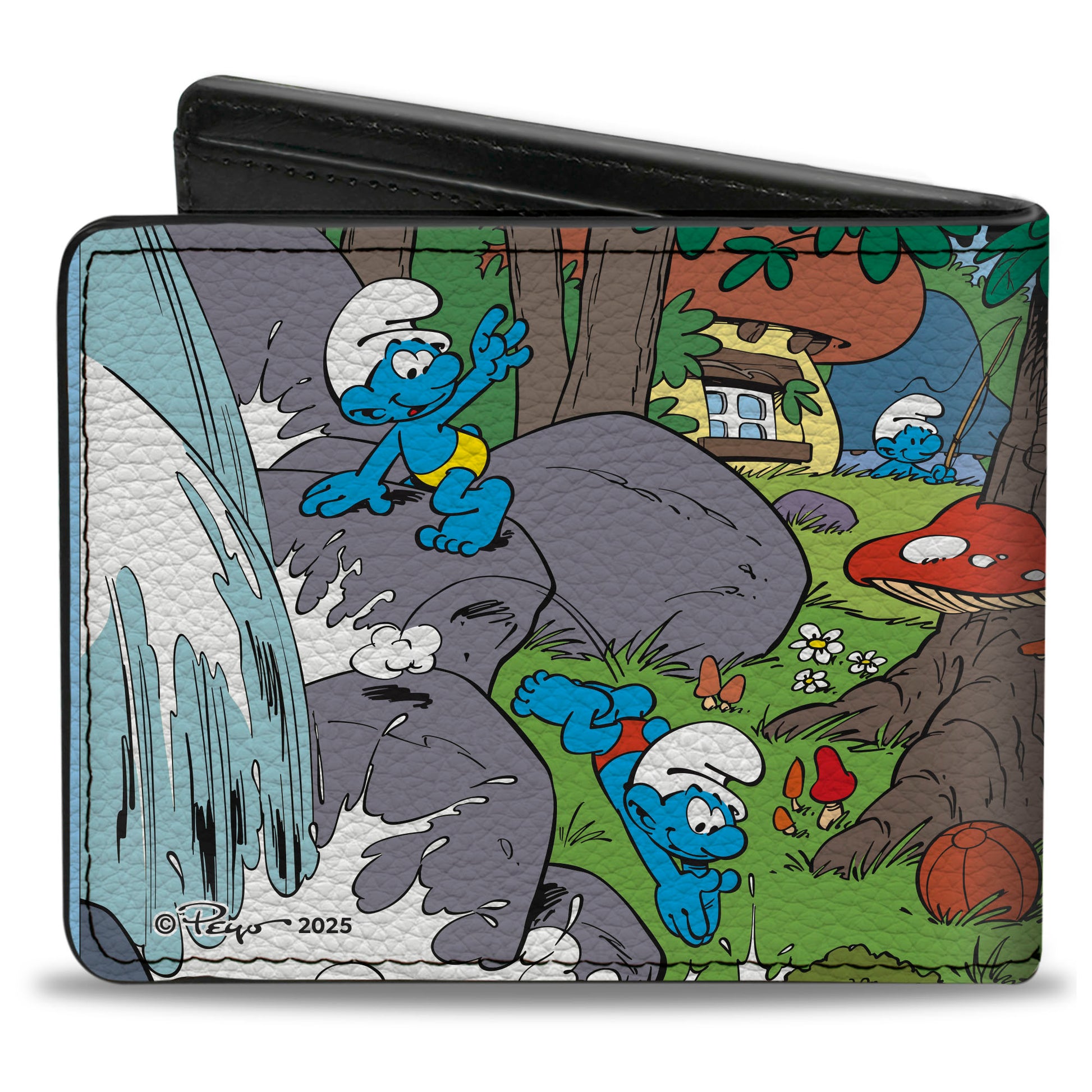 Bi-Fold Wallet - THE SMURFS Picnic and Swimming Group Scene and Title Logo Bi-Fold Wallets The Smurfs
