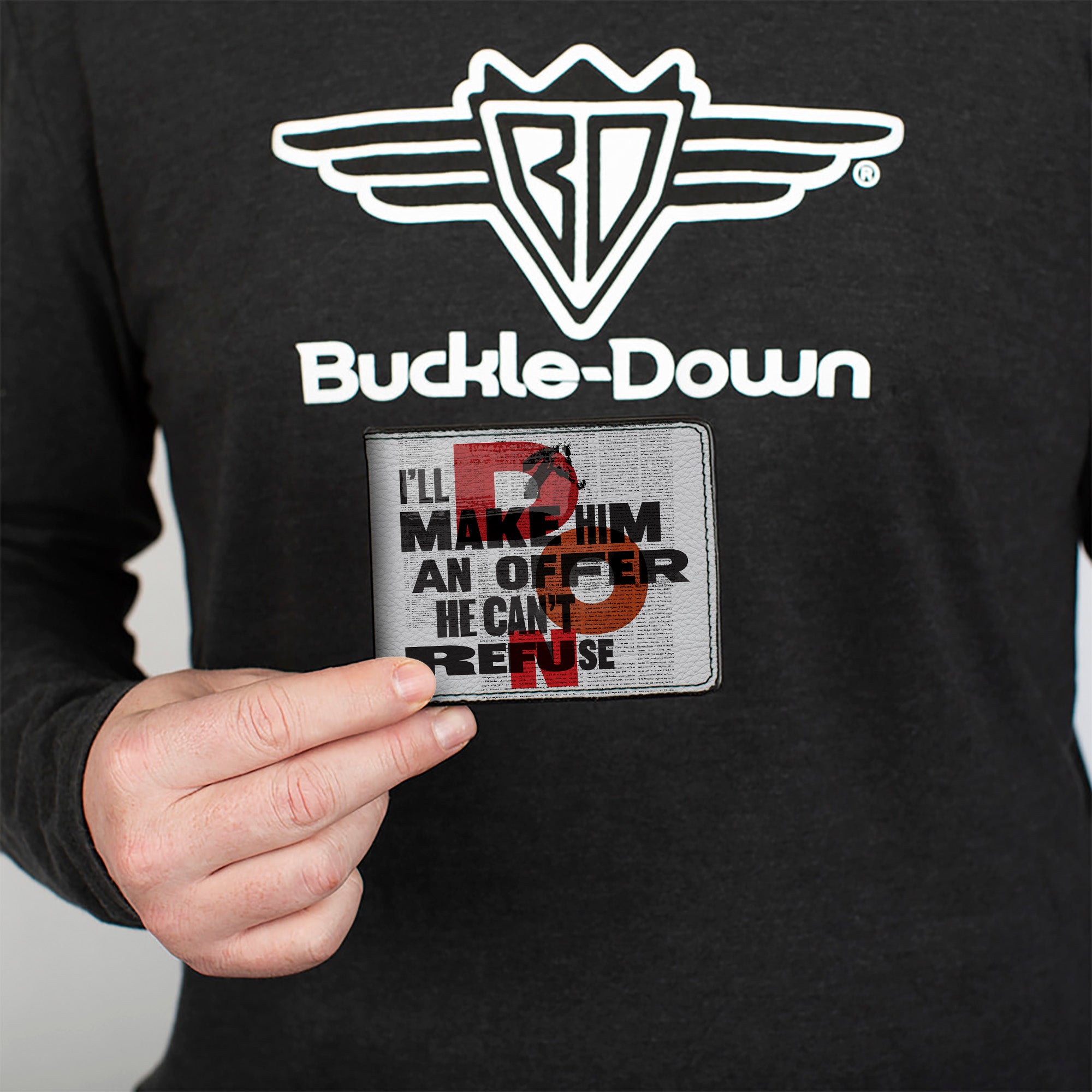 Bi-Fold Wallet - The Godfather I'LL MAKE HIM AN OFFER and Title Logo News Print White/Black/Red Bi-Fold Wallets The Godfather