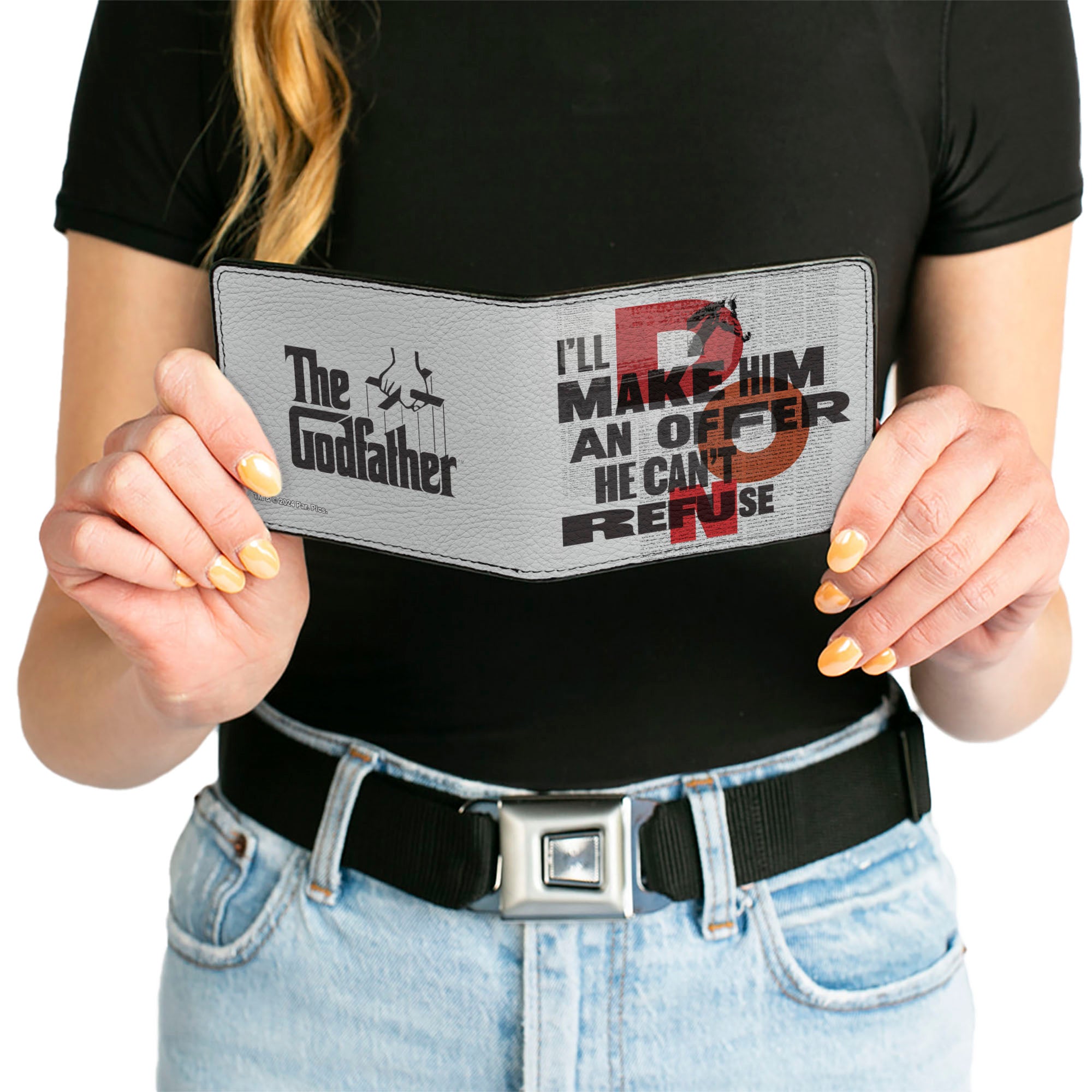 Bi-Fold Wallet - The Godfather I'LL MAKE HIM AN OFFER and Title Logo News Print White/Black/Red Bi-Fold Wallets The Godfather