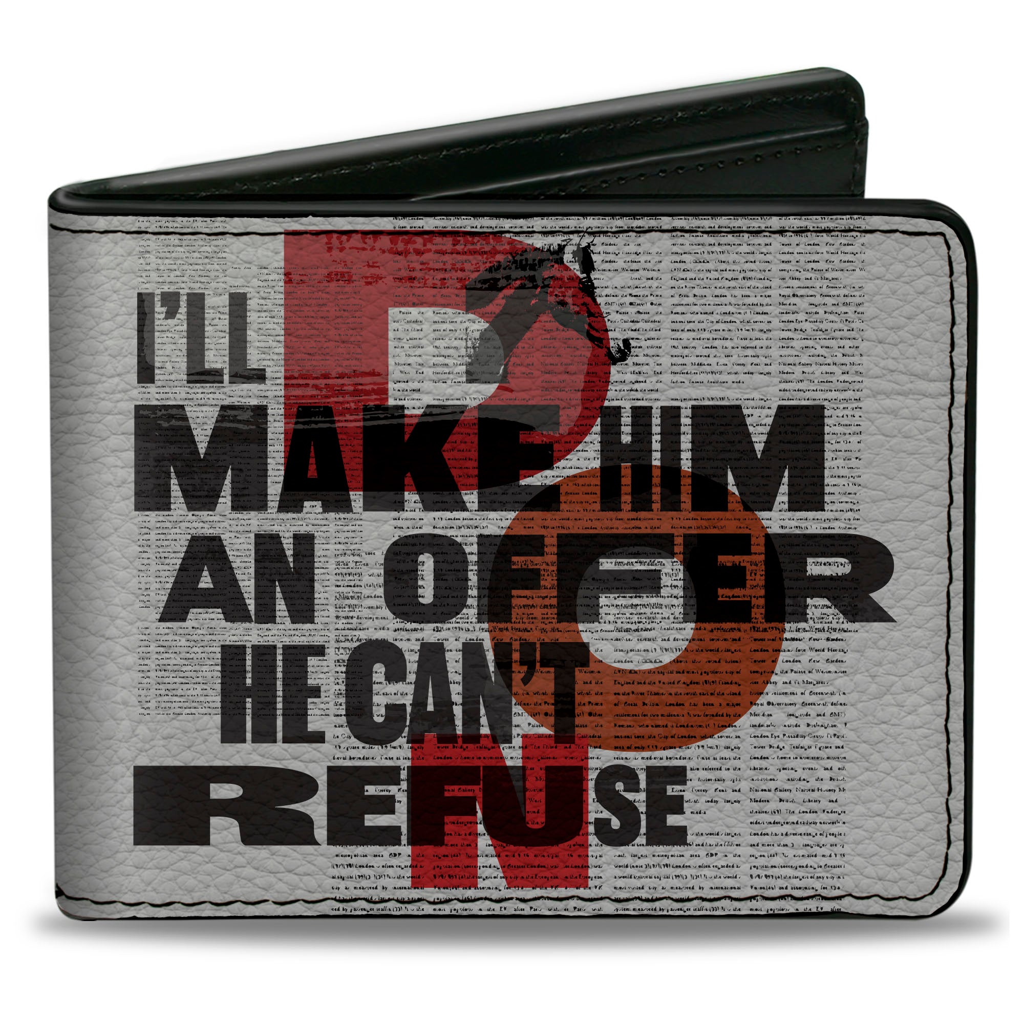 Bi-Fold Wallet - The Godfather I'LL MAKE HIM AN OFFER and Title Logo News Print White/Black/Red Bi-Fold Wallets The Godfather