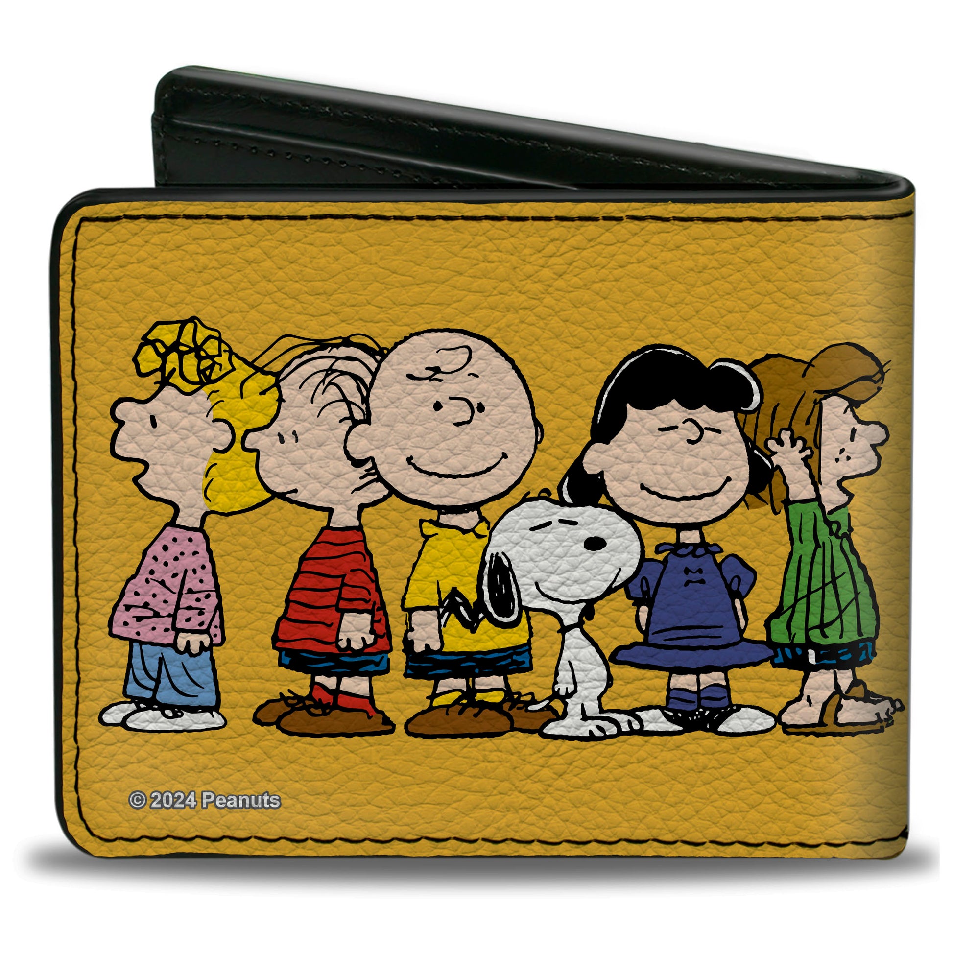 Bi-Fold Wallet - Peanuts Gang Close-Up Group Pose Golden Yellow Bi-Fold Wallets Peanuts