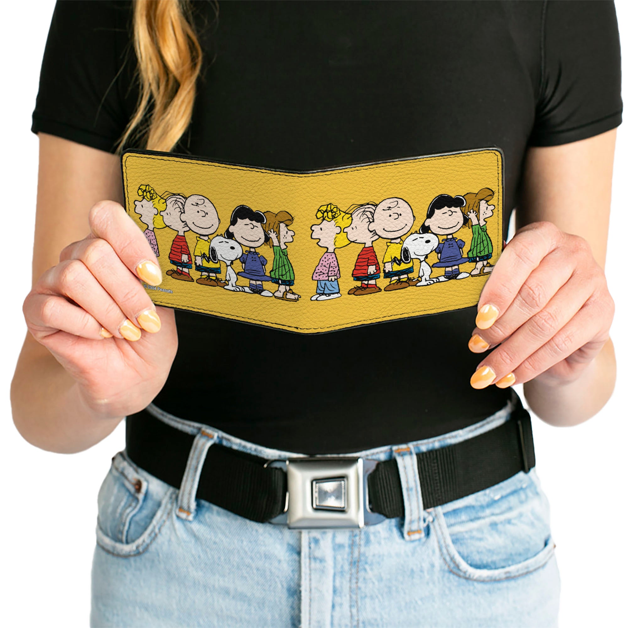 Bi-Fold Wallet - Peanuts Gang Close-Up Group Pose Golden Yellow Bi-Fold Wallets Peanuts