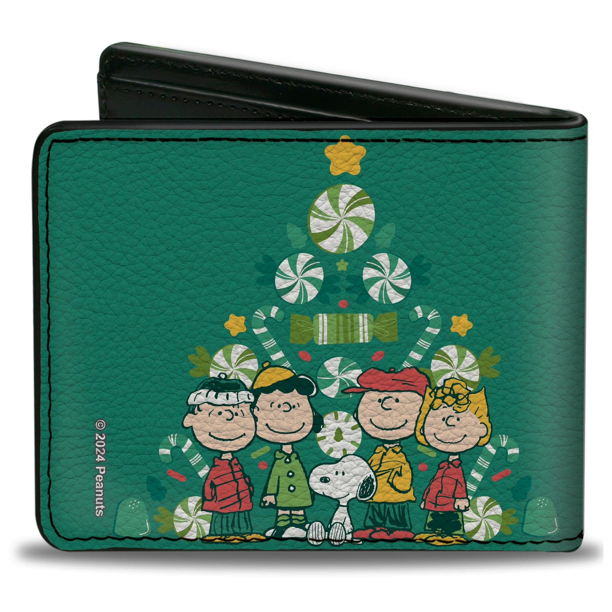 Bi-Fold Wallet - Peanuts Holiday Christmas Tree Group Pose Greens Bi-Fold Wallets Peanuts