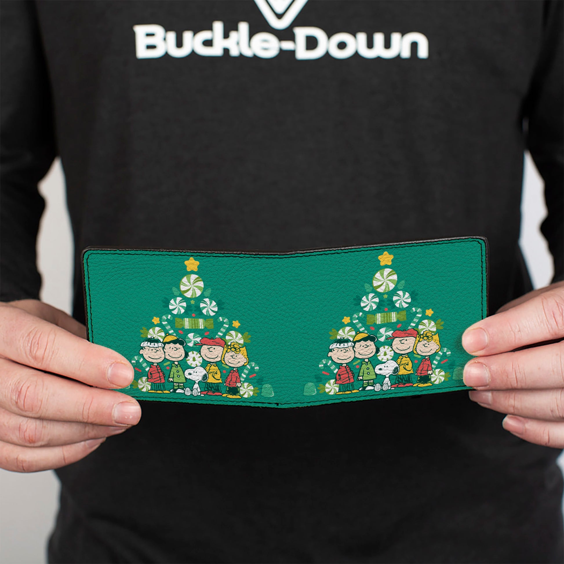 Bi-Fold Wallet - Peanuts Holiday Christmas Tree Group Pose Greens Bi-Fold Wallets Peanuts