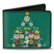 Bi-Fold Wallet - Peanuts Holiday Christmas Tree Group Pose Greens Bi-Fold Wallets Peanuts