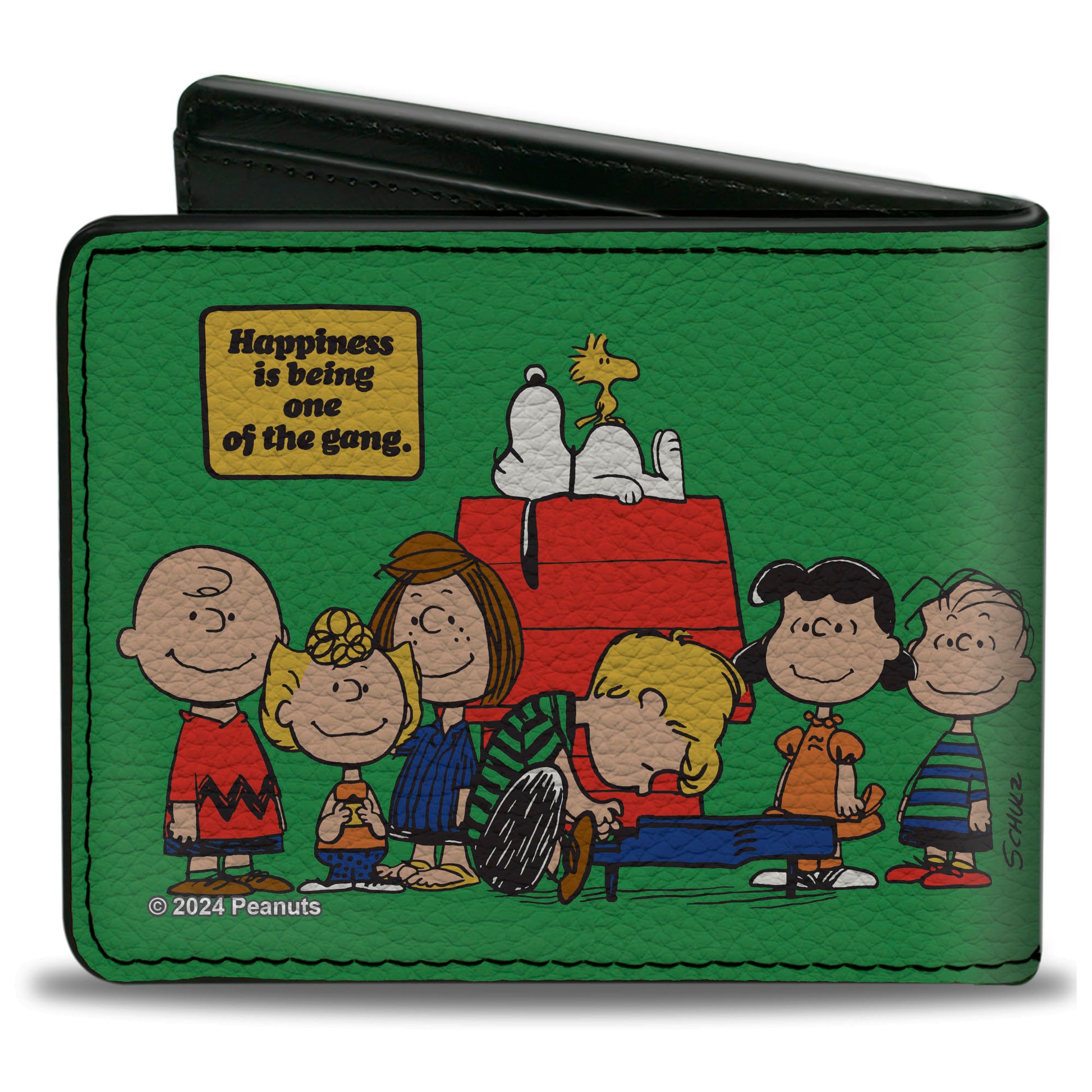 Bi-Fold Wallet - Peanuts Gang HAPINESS IS BEING ONE OF THE GANG Group Pose Green Bi-Fold Wallets Peanuts