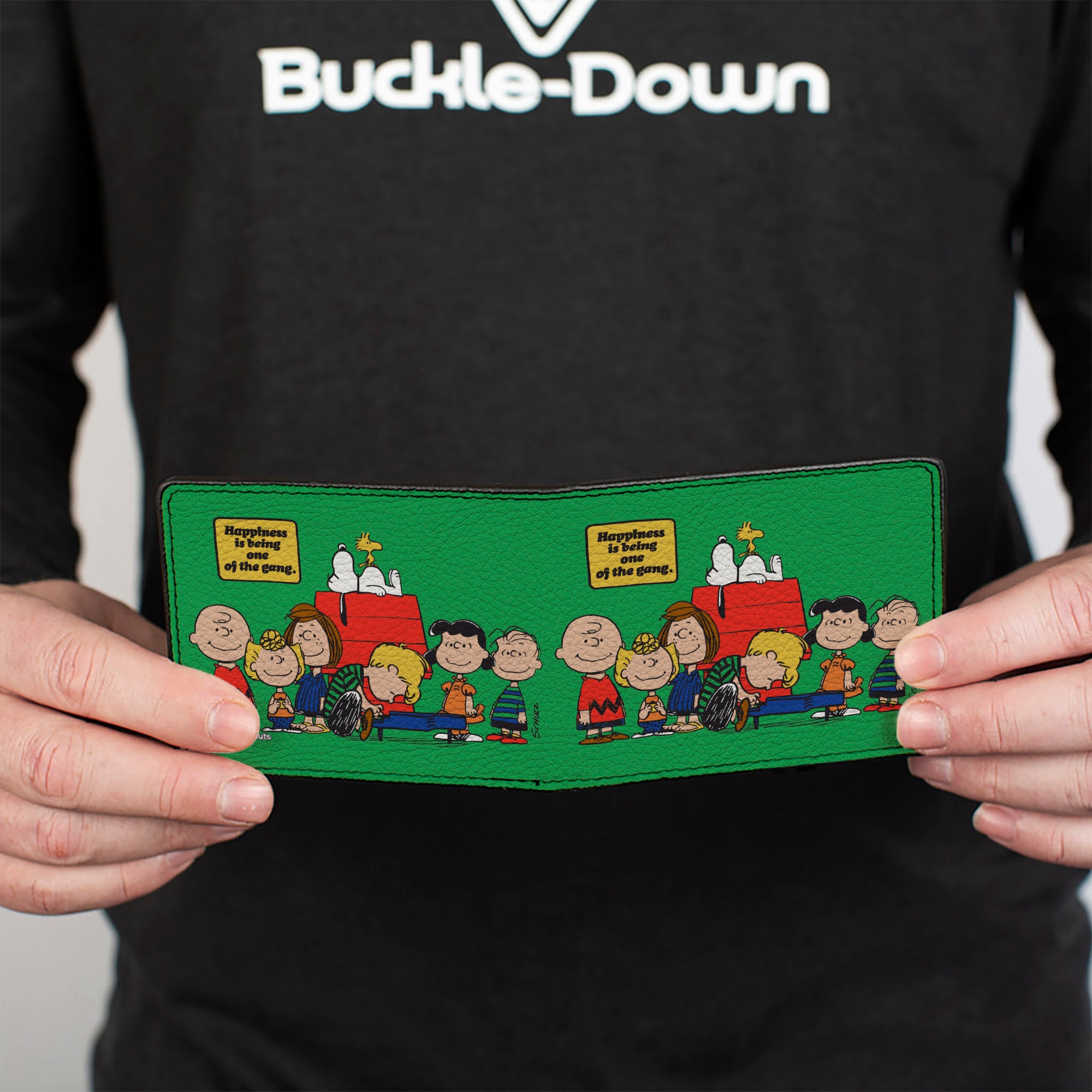 Bi-Fold Wallet - Peanuts Gang HAPINESS IS BEING ONE OF THE GANG Group Pose Green Bi-Fold Wallets Peanuts