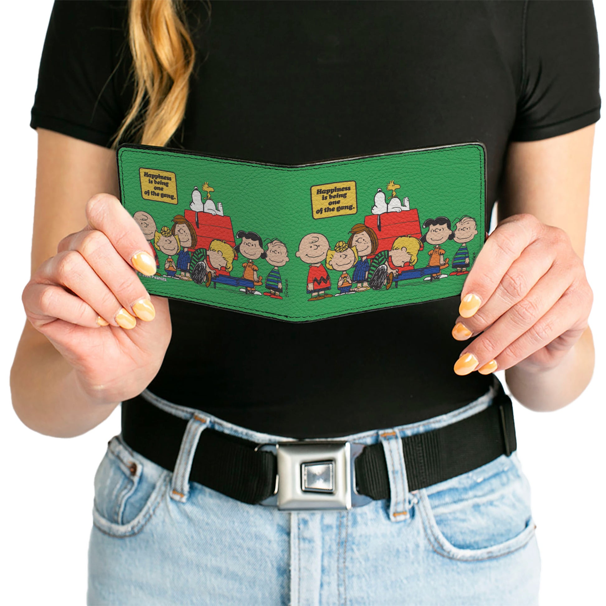 Bi-Fold Wallet - Peanuts Gang HAPINESS IS BEING ONE OF THE GANG Group Pose Green Bi-Fold Wallets Peanuts