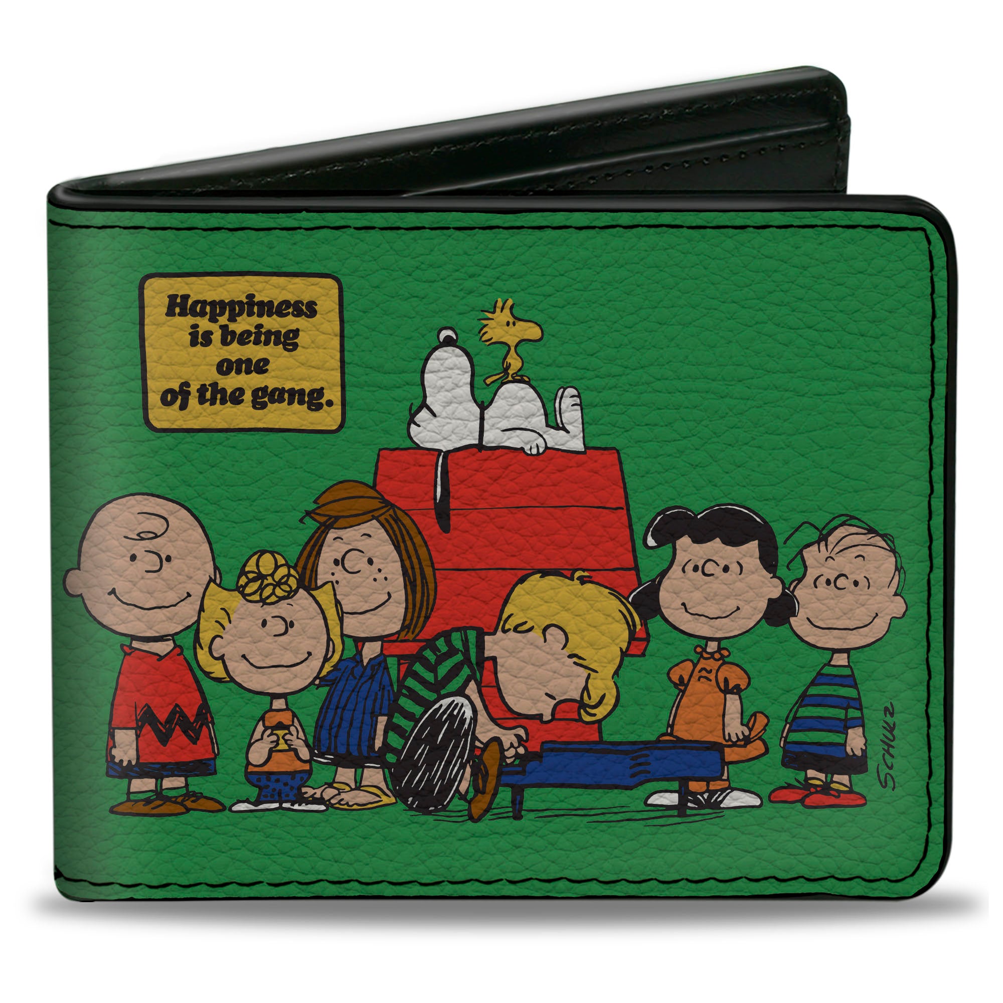 Bi-Fold Wallet - Peanuts Gang HAPINESS IS BEING ONE OF THE GANG Group Pose Green Bi-Fold Wallets Peanuts