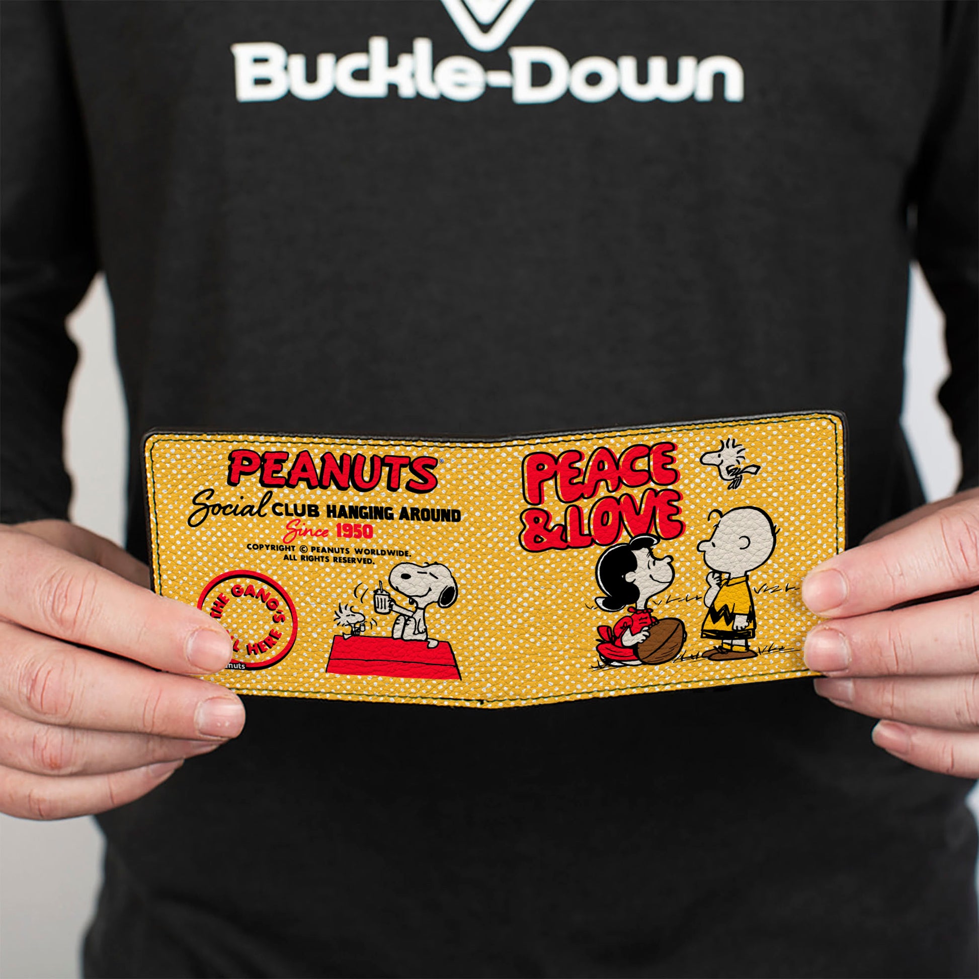Bi-Fold Wallet - PEANUTS SOCIAL CLUB PEACE & LOVE Scenes Yellow/Red Bi-Fold Wallets Peanuts