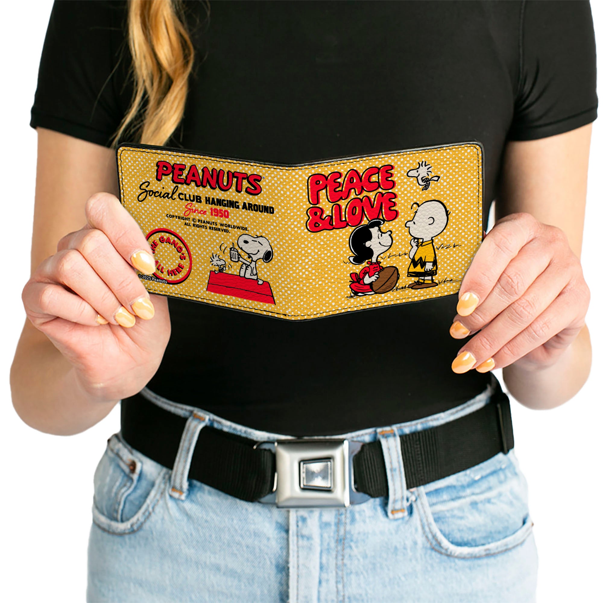 Bi-Fold Wallet - PEANUTS SOCIAL CLUB PEACE & LOVE Scenes Yellow/Red Bi-Fold Wallets Peanuts