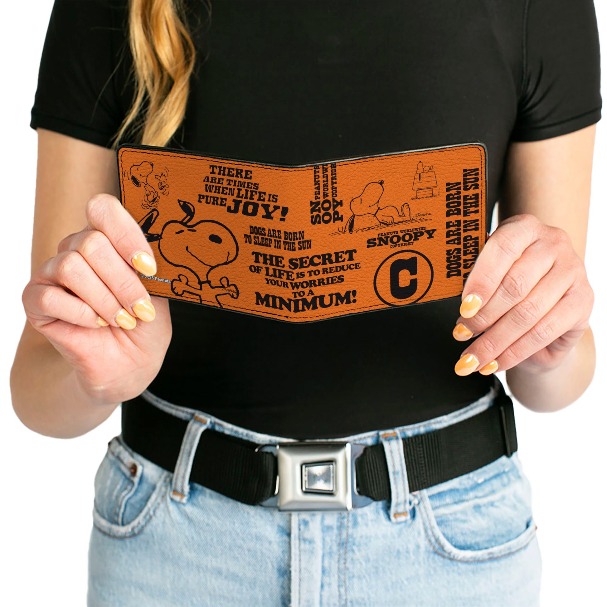 Bi-Fold Wallet - Snoopy Poses and Quotes Collage Orange/Black Bi-Fold Wallets Peanuts