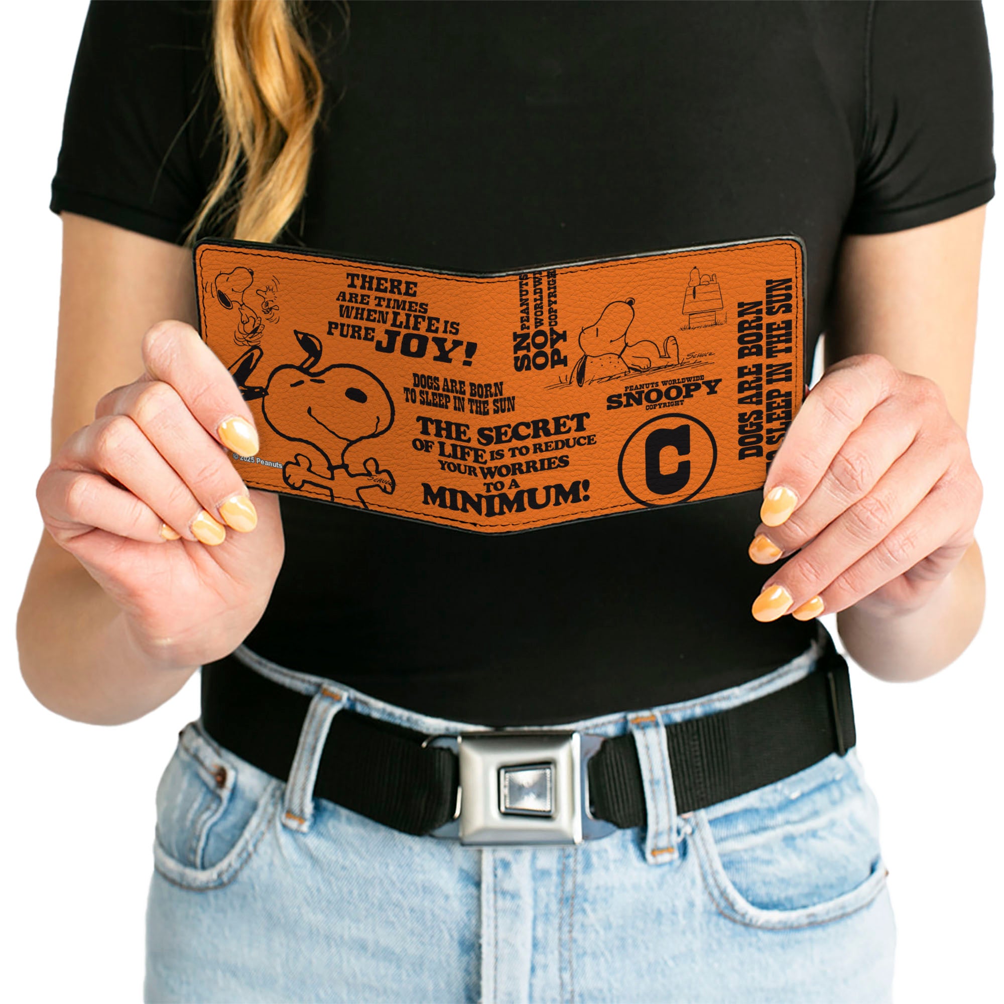 Bi-Fold Wallet - Snoopy Poses and Quotes Collage Orange/Black Bi-Fold Wallets Peanuts