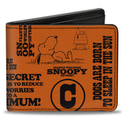 Bi-Fold Wallet - Snoopy Poses and Quotes Collage Orange/Black Bi-Fold Wallets Peanuts