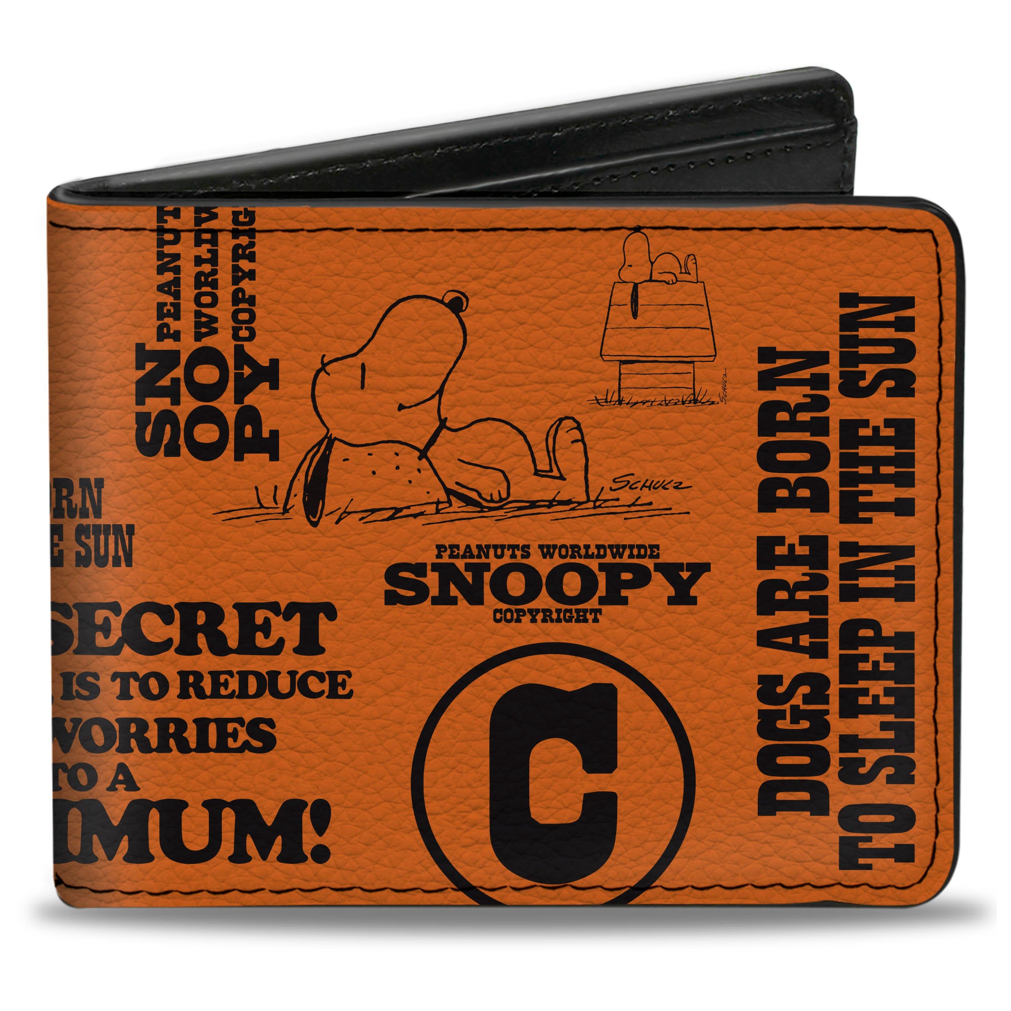 Bi-Fold Wallet - Snoopy Poses and Quotes Collage Orange/Black Bi-Fold Wallets Peanuts