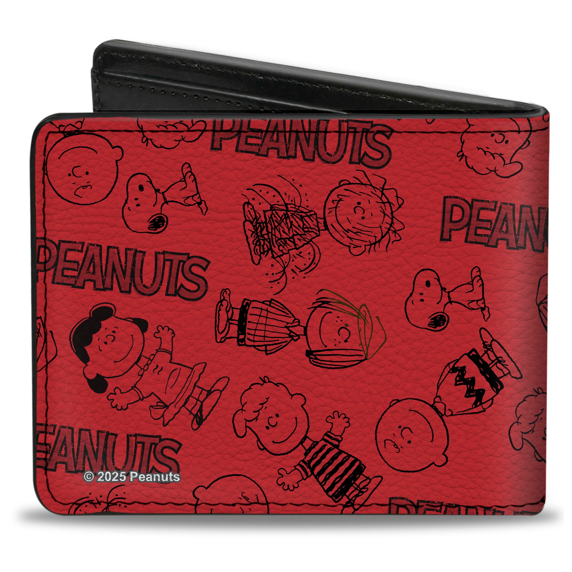 Bi-Fold Wallet - PEANUTS Gang Six Character and Title Logo Collage Red/Black Bi-Fold Wallets Peanuts