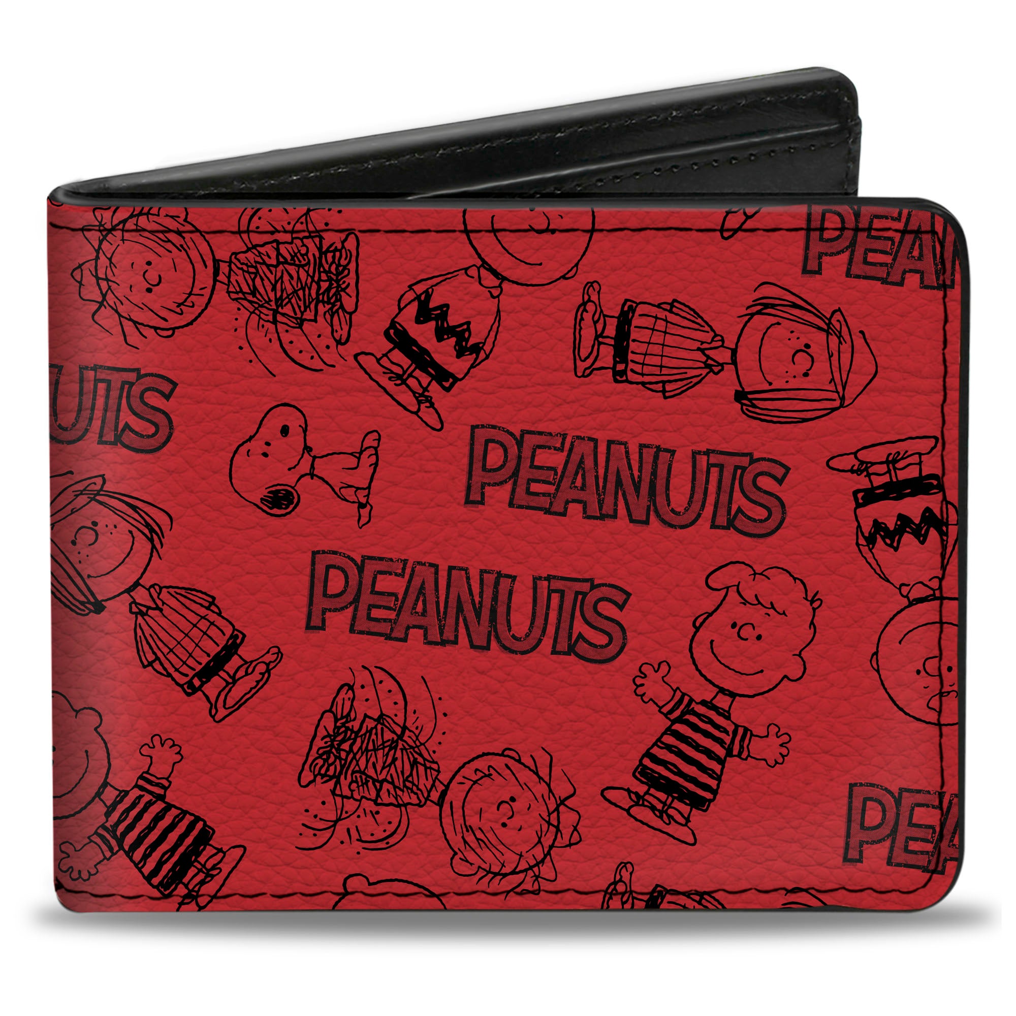 Bi-Fold Wallet - PEANUTS Gang Six Character and Title Logo Collage Red/Black Bi-Fold Wallets Peanuts