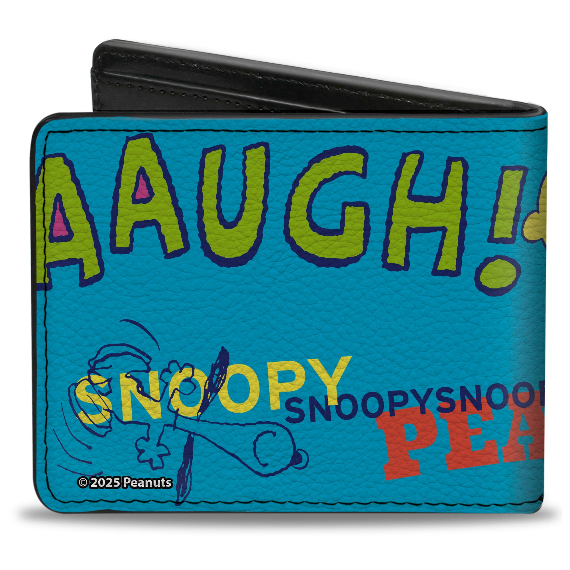 Bi-Fold Wallet - PEANUTS Charlie Brown Snoopy and Woodstock Typography Collage Blue/Multi Color Bi-Fold Wallets Peanuts