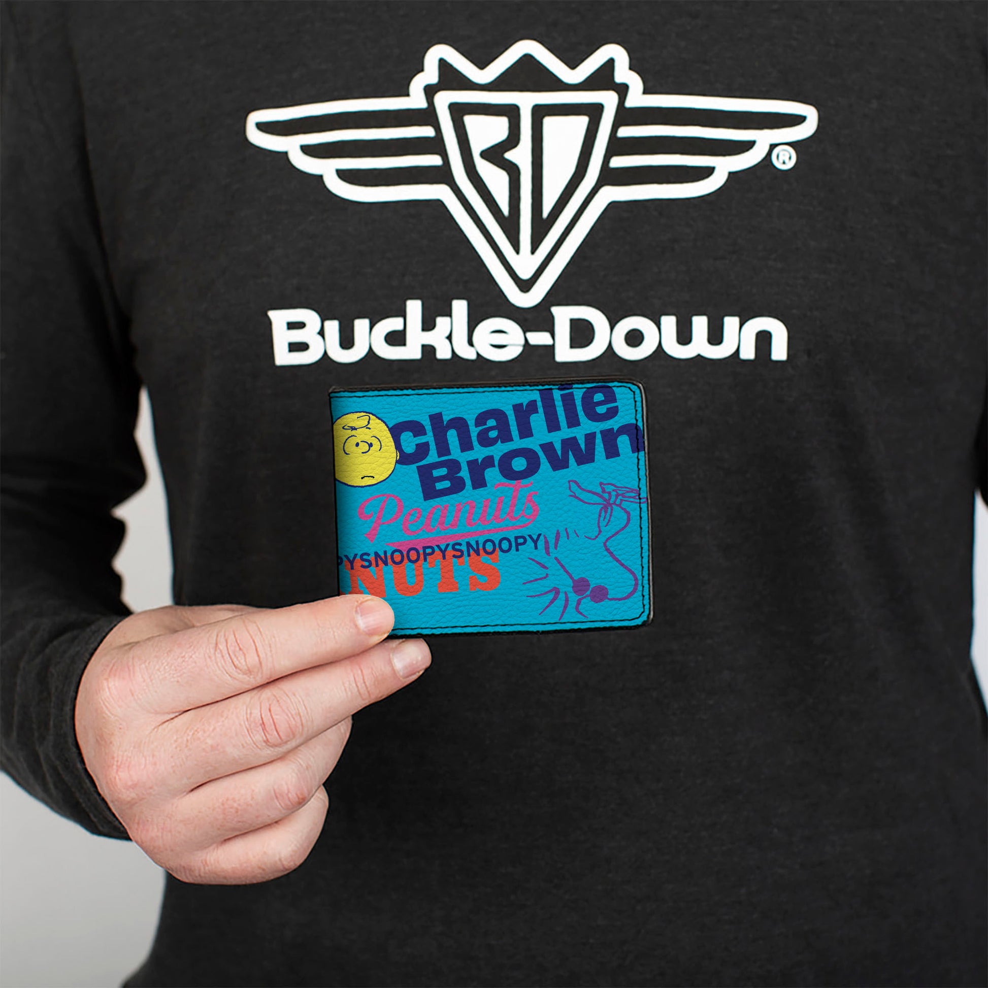 Bi-Fold Wallet - PEANUTS Charlie Brown Snoopy and Woodstock Typography Collage Blue/Multi Color Bi-Fold Wallets Peanuts