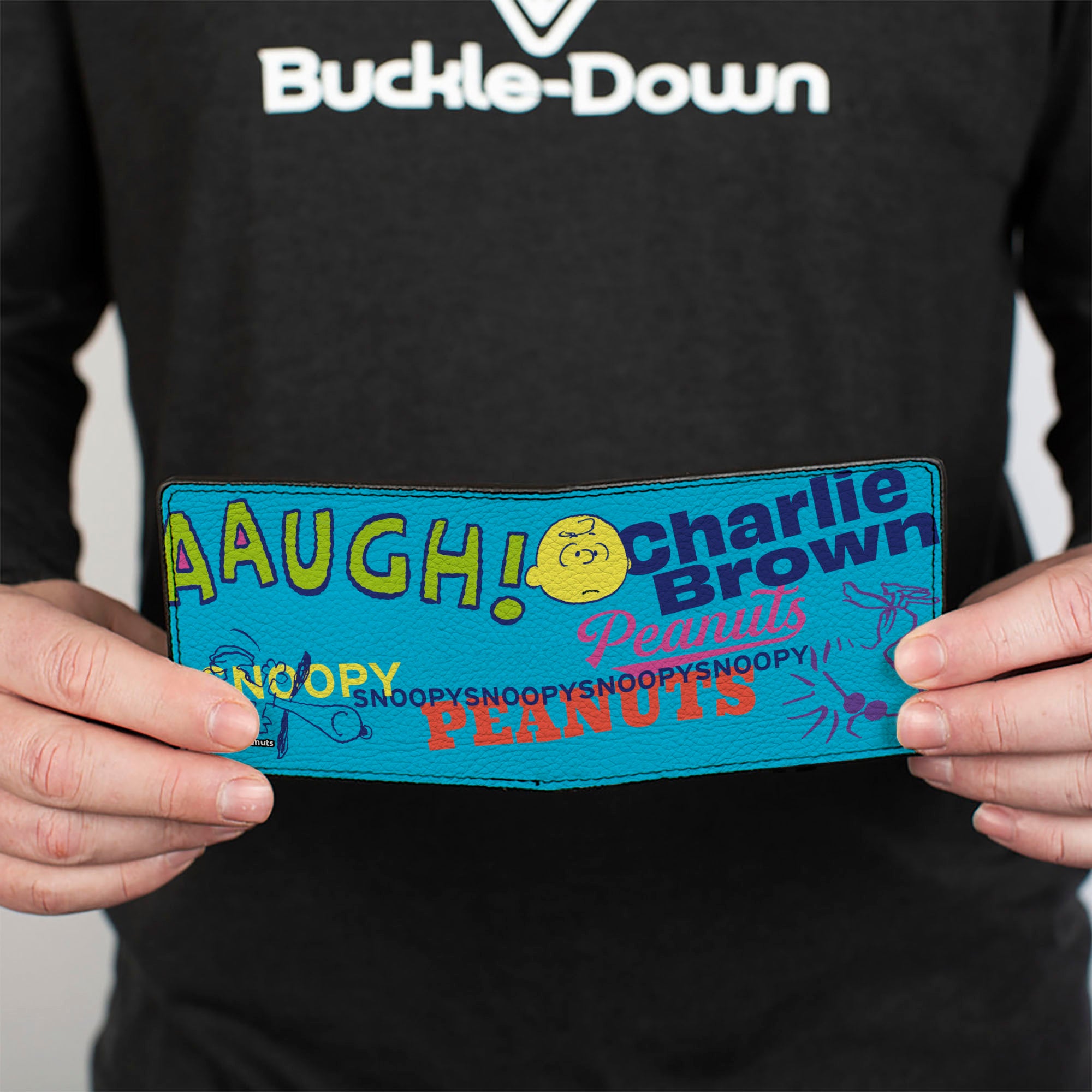 Bi-Fold Wallet - PEANUTS Charlie Brown Snoopy and Woodstock Typography Collage Blue/Multi Color Bi-Fold Wallets Peanuts