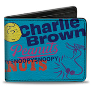 Bi-Fold Wallet - PEANUTS Charlie Brown Snoopy and Woodstock Typography Collage Blue/Multi Color Bi-Fold Wallets Peanuts