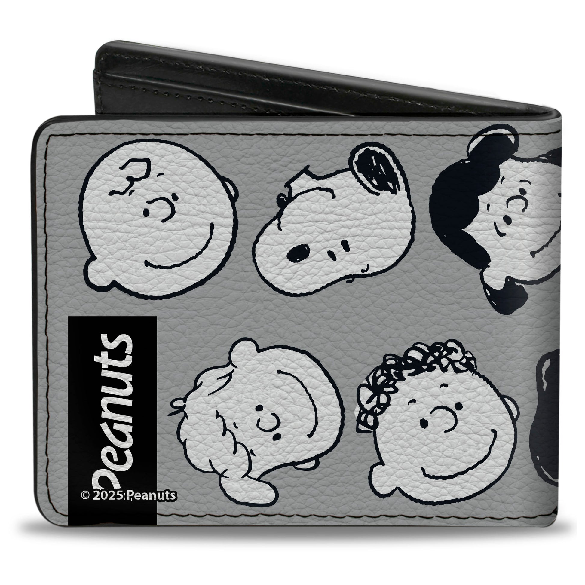 Bi-Fold Wallet - Peanuts Gang Ten Character Faces Gray/Black/White Bi-Fold Wallets Peanuts