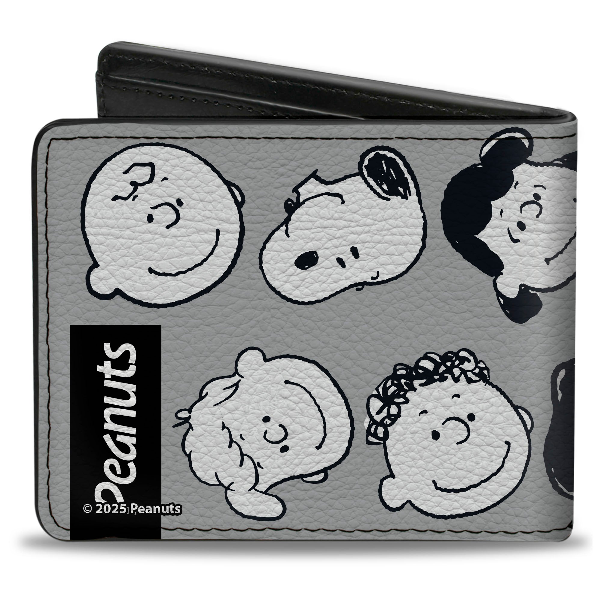 Bi-Fold Wallet - Peanuts Gang Ten Character Faces Gray/Black/White Bi-Fold Wallets Peanuts