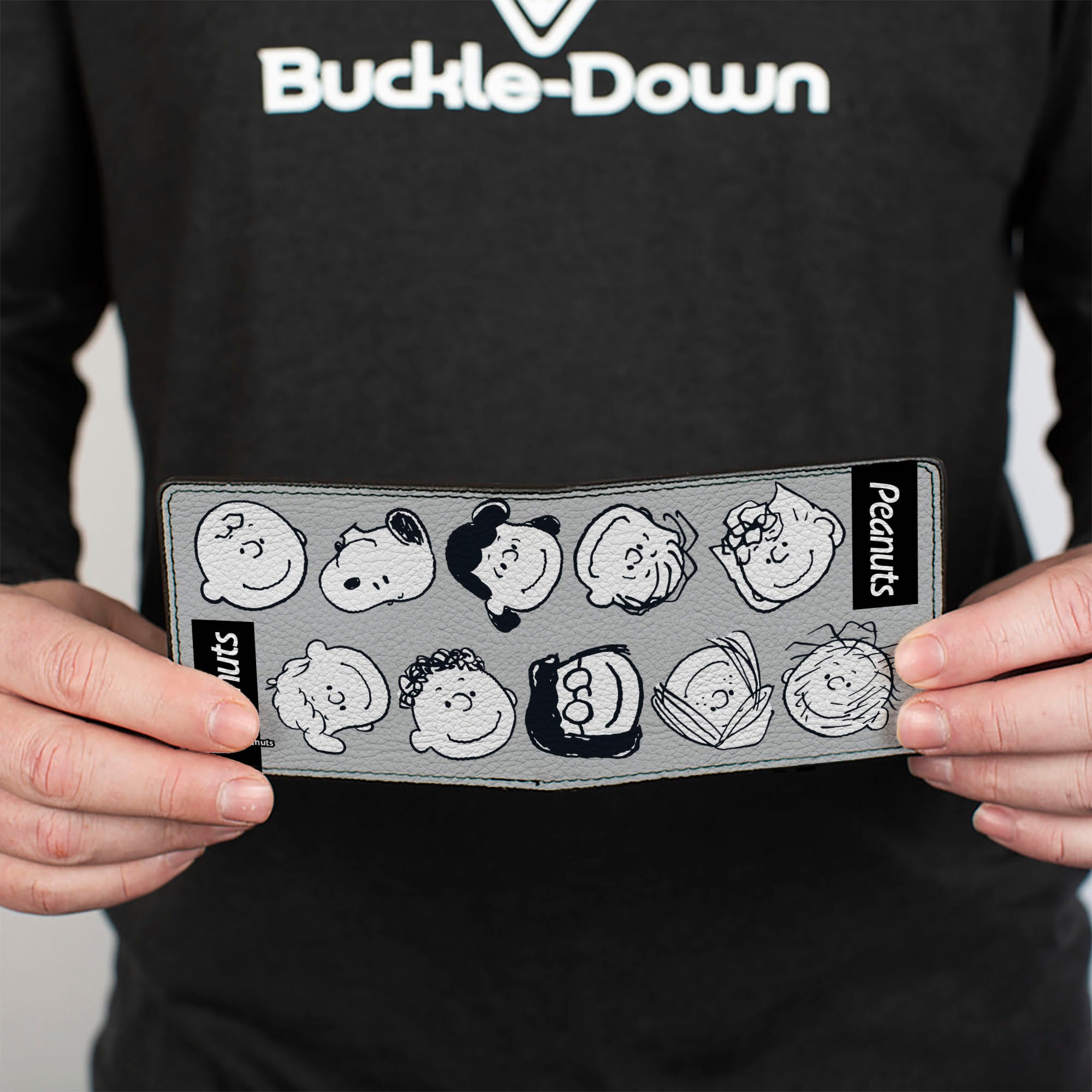 Bi-Fold Wallet - Peanuts Gang Ten Character Faces Gray/Black/White Bi-Fold Wallets Peanuts