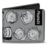 Bi-Fold Wallet - Peanuts Gang Ten Character Faces Gray/Black/White Bi-Fold Wallets Peanuts