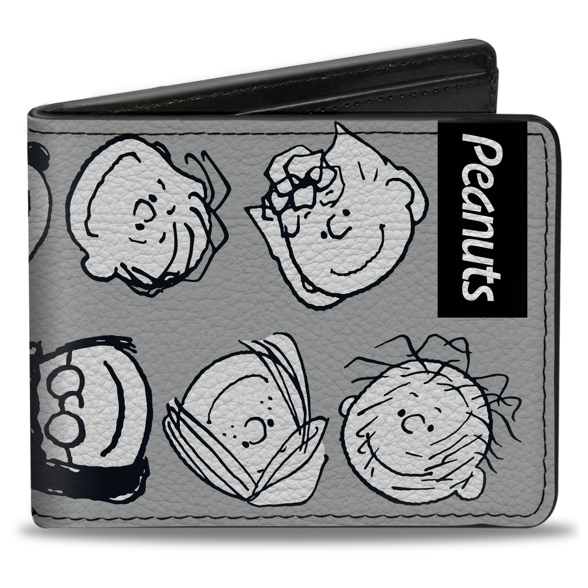 Bi-Fold Wallet - Peanuts Gang Ten Character Faces Gray/Black/White Bi-Fold Wallets Peanuts