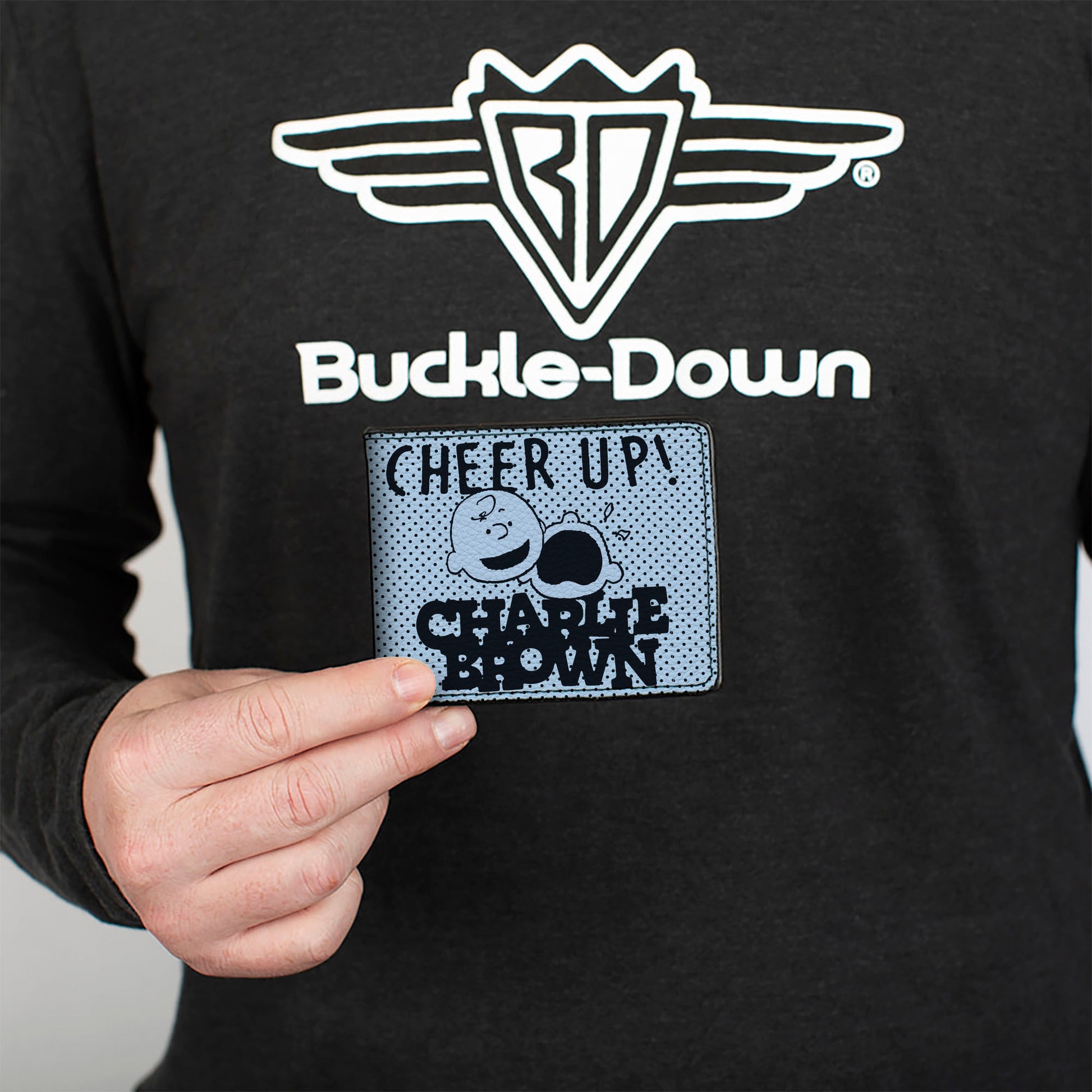 Bi-Fold Wallet - CHARLIE BROWN Poses and Quotes Light Blue/Black Bi-Fold Wallets Peanuts