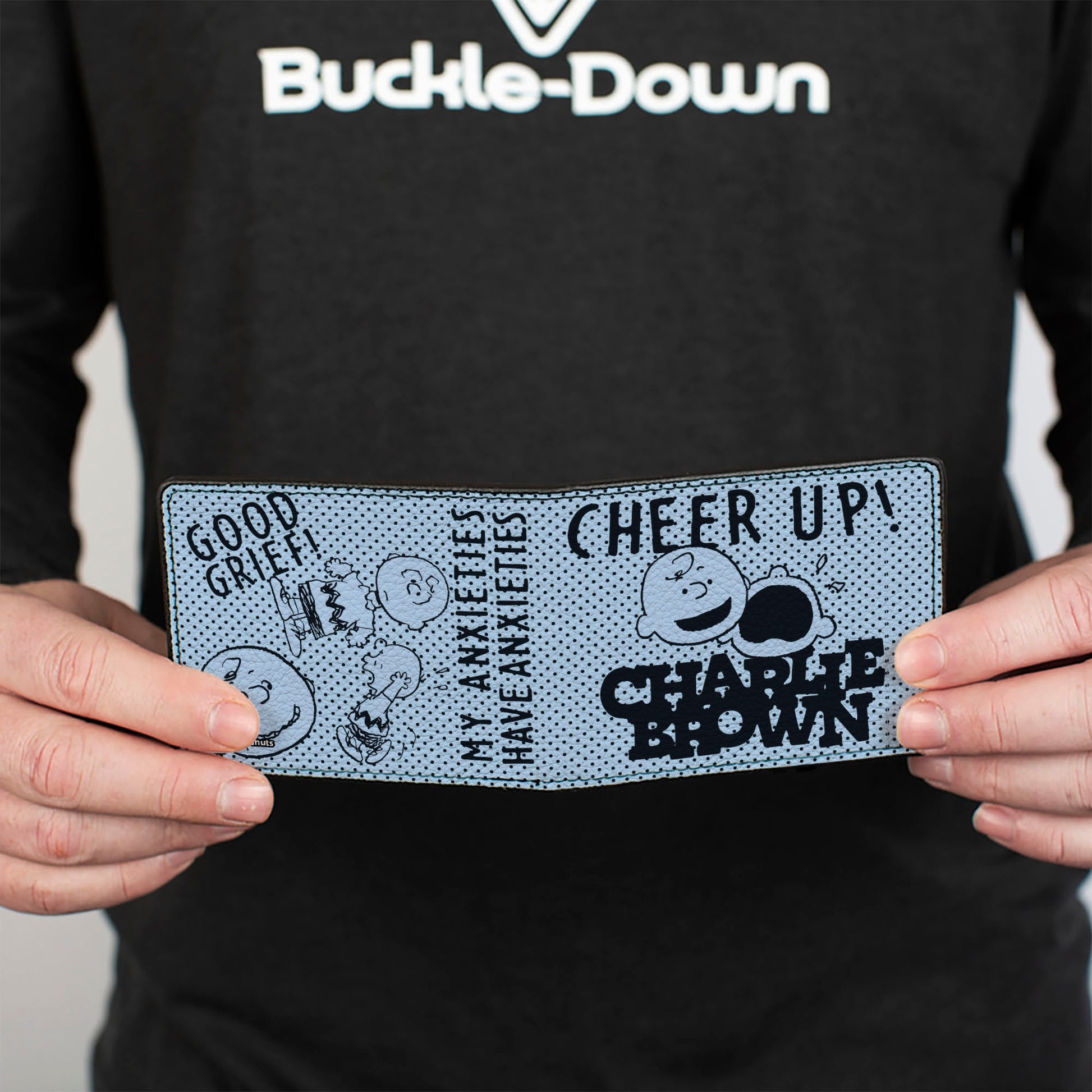 Bi-Fold Wallet - CHARLIE BROWN Poses and Quotes Light Blue/Black Bi-Fold Wallets Peanuts