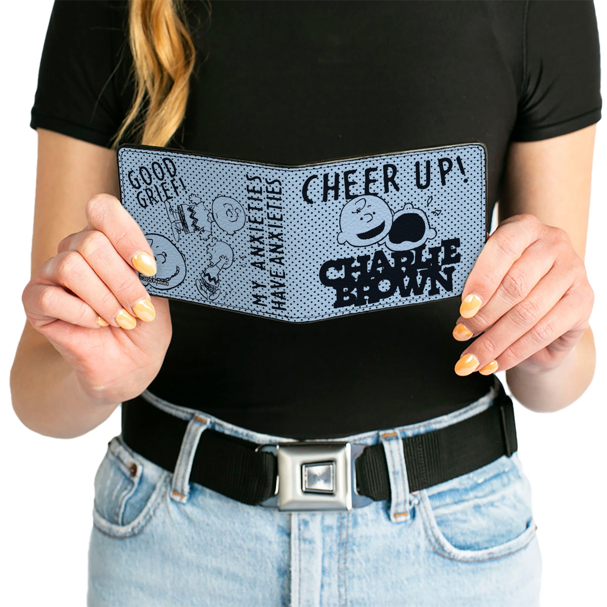 Bi-Fold Wallet - CHARLIE BROWN Poses and Quotes Light Blue/Black Bi-Fold Wallets Peanuts