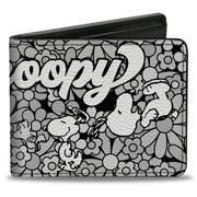 Bi-Fold Wallet - Snoopy Poses and Daisy Flowers Collage Black/Grays/White Bi-Fold Wallets Peanuts