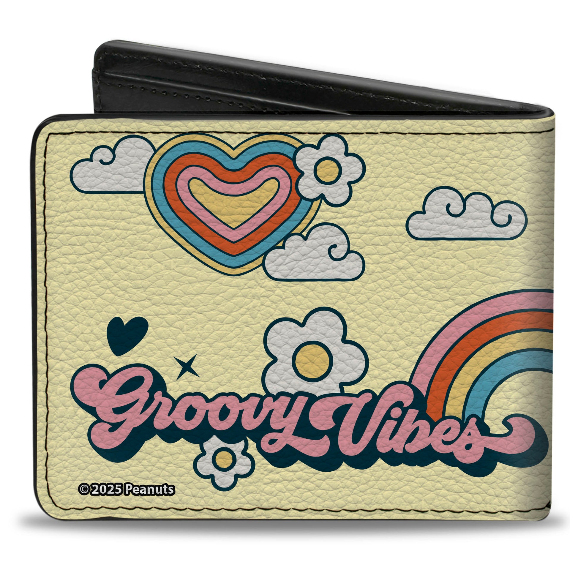 Bi-Fold Wallet - Peanuts Snoopy Flying Ace and Woodstock GROOVY Quotes Collage Yellow Bi-Fold Wallets Peanuts